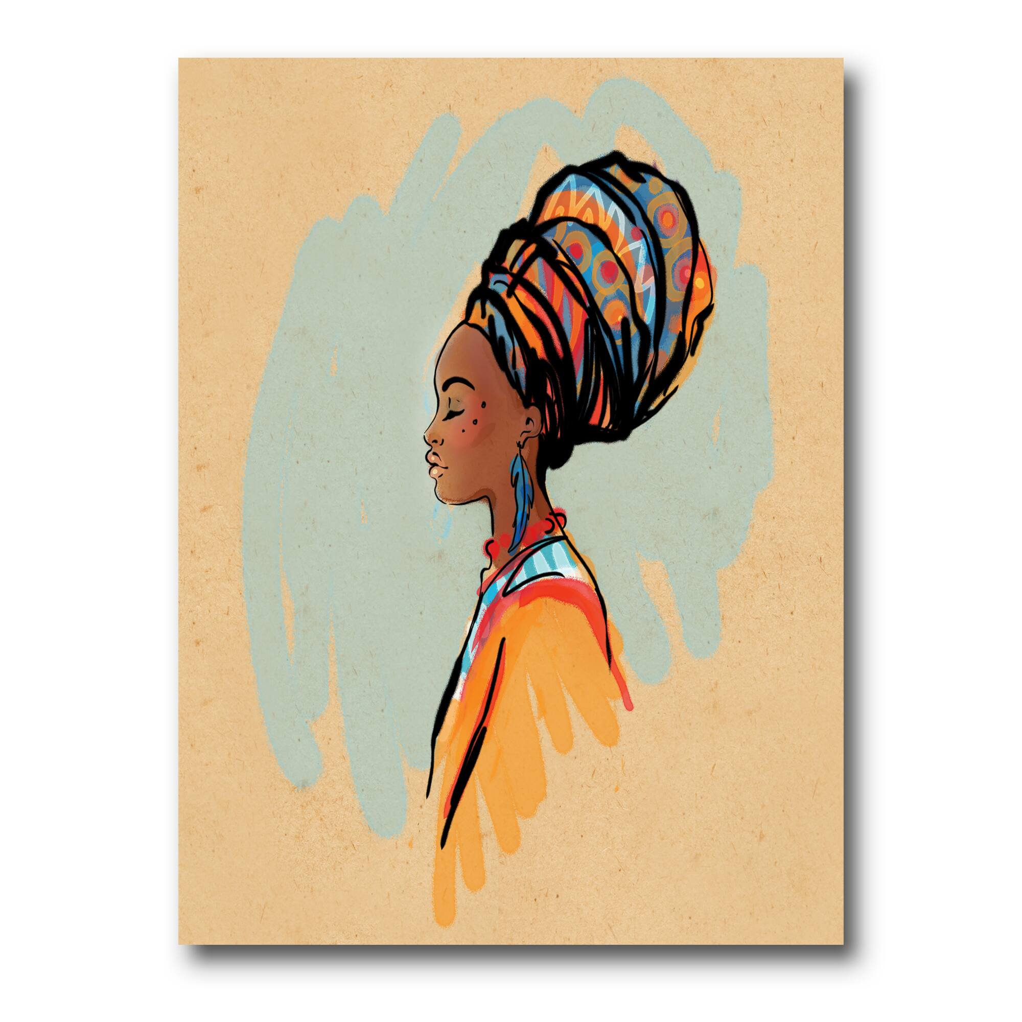 Designart - Portrait of African American Woman With Turban II - Modern Canvas Wall Art Print