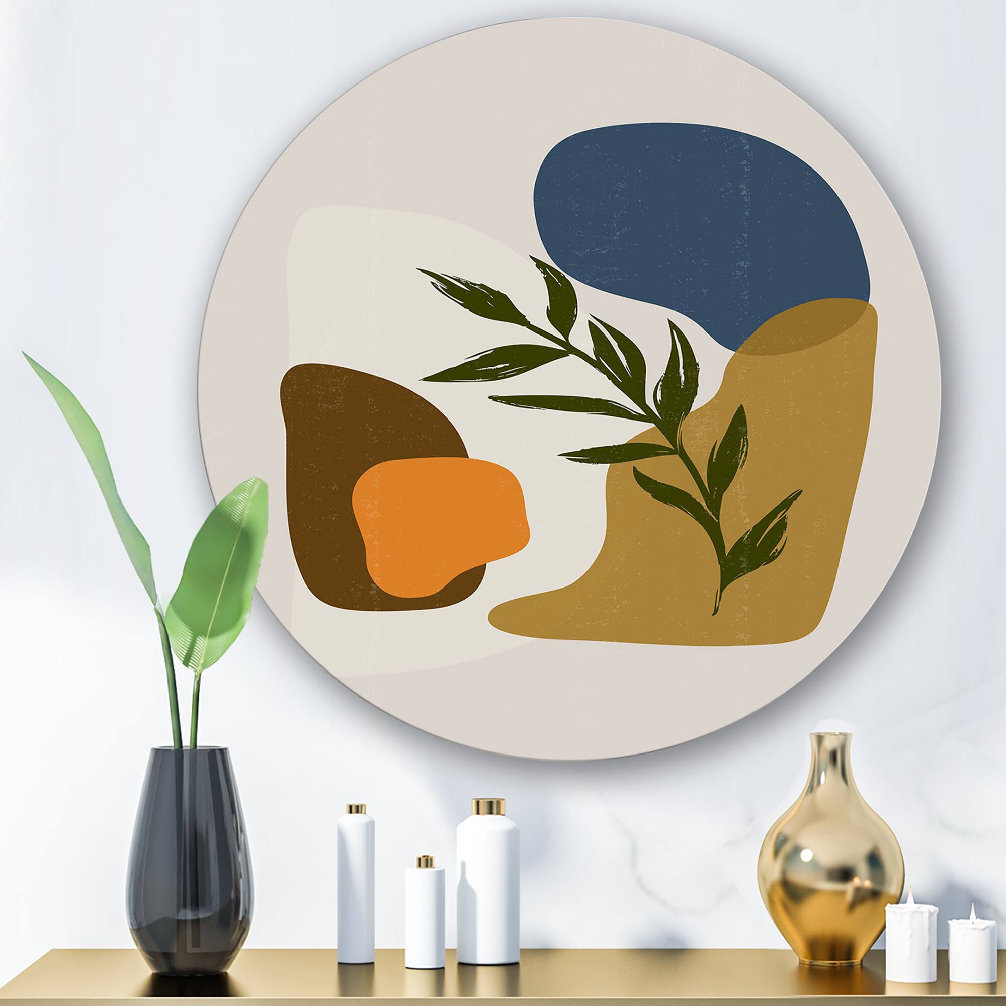 Designart - Botanical Minimalist Shapes With Green Leaf
