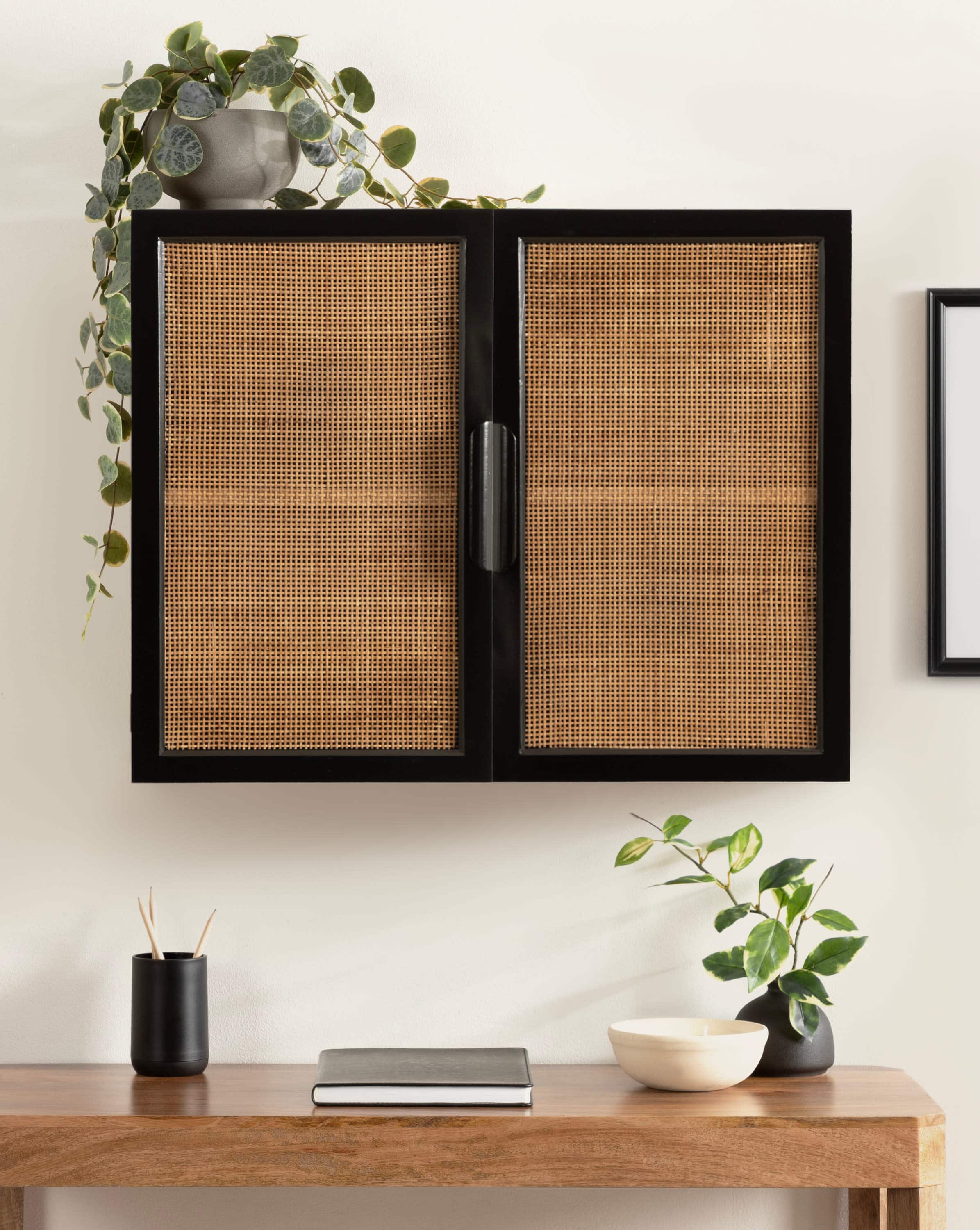 Kate and Laurel Ori Rattan Wall Cabinet