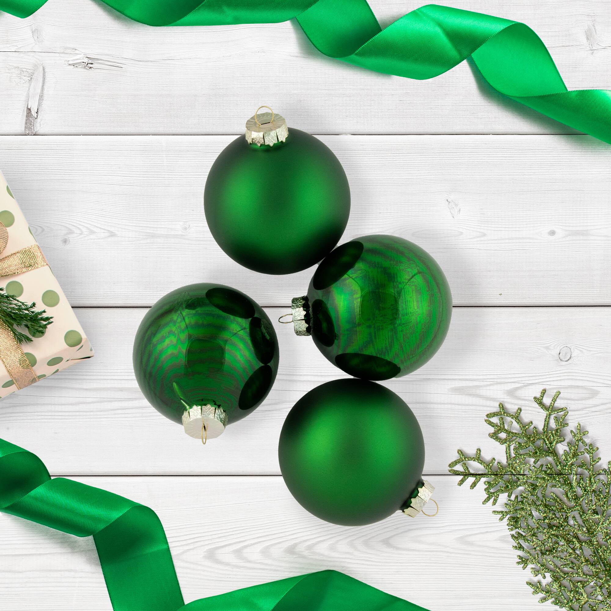 4ct. 4" Green 2-Finish Glass Ball Ornaments