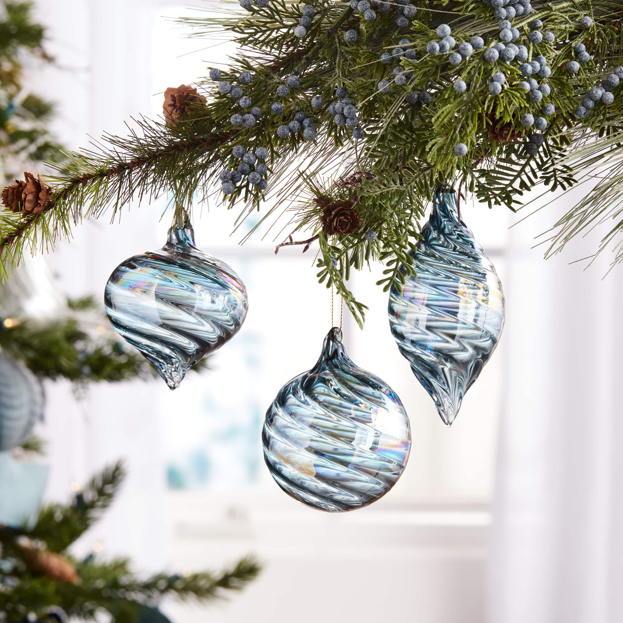Melrose Iridescent Swirl Glass Ornament Set