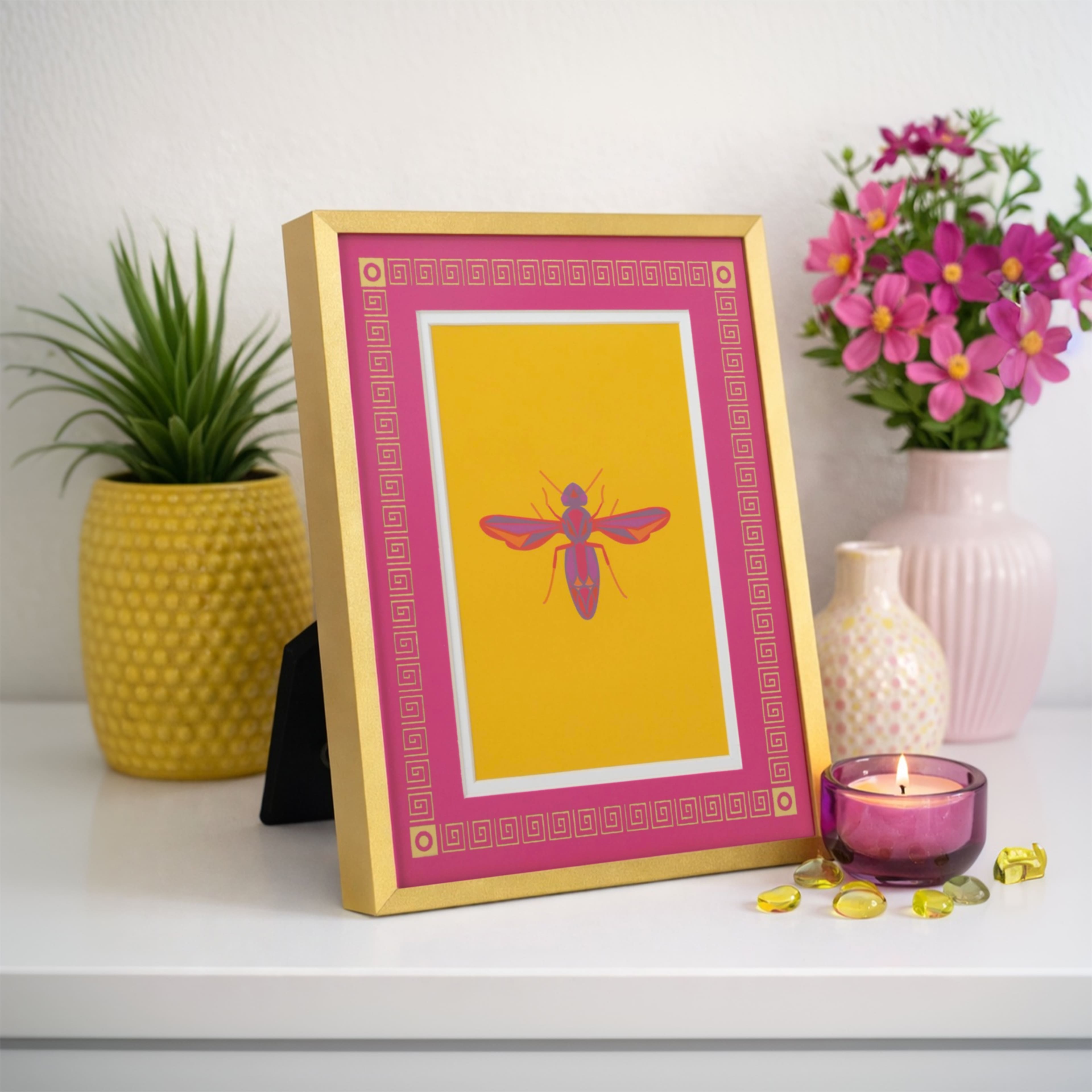 Jonathan Adler x Michaels 4" x 6" Gold & Pink Greek Key Matted Metal Tabletop Frame