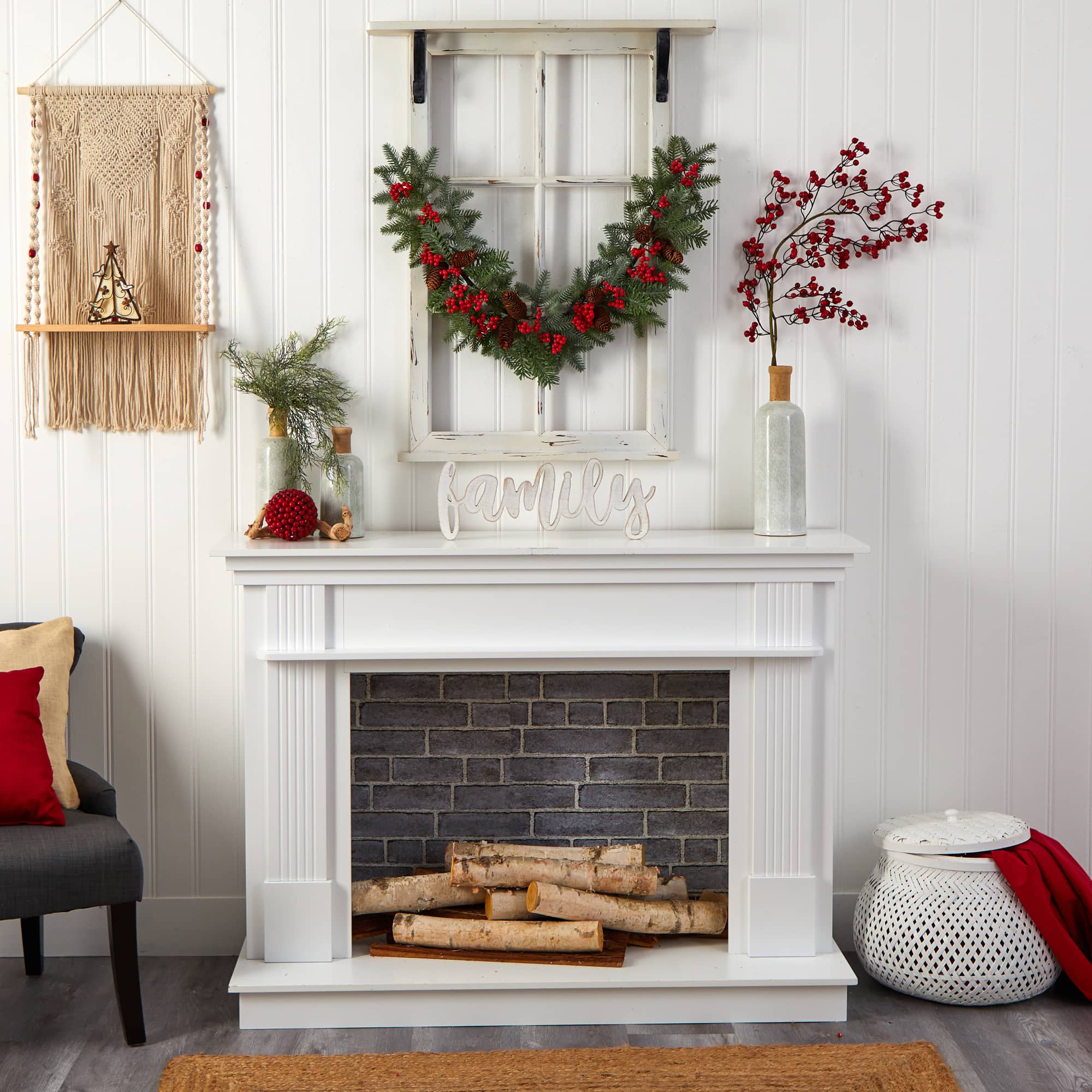 3ft. Pines, Red Berries & Pinecones Christmas Garland