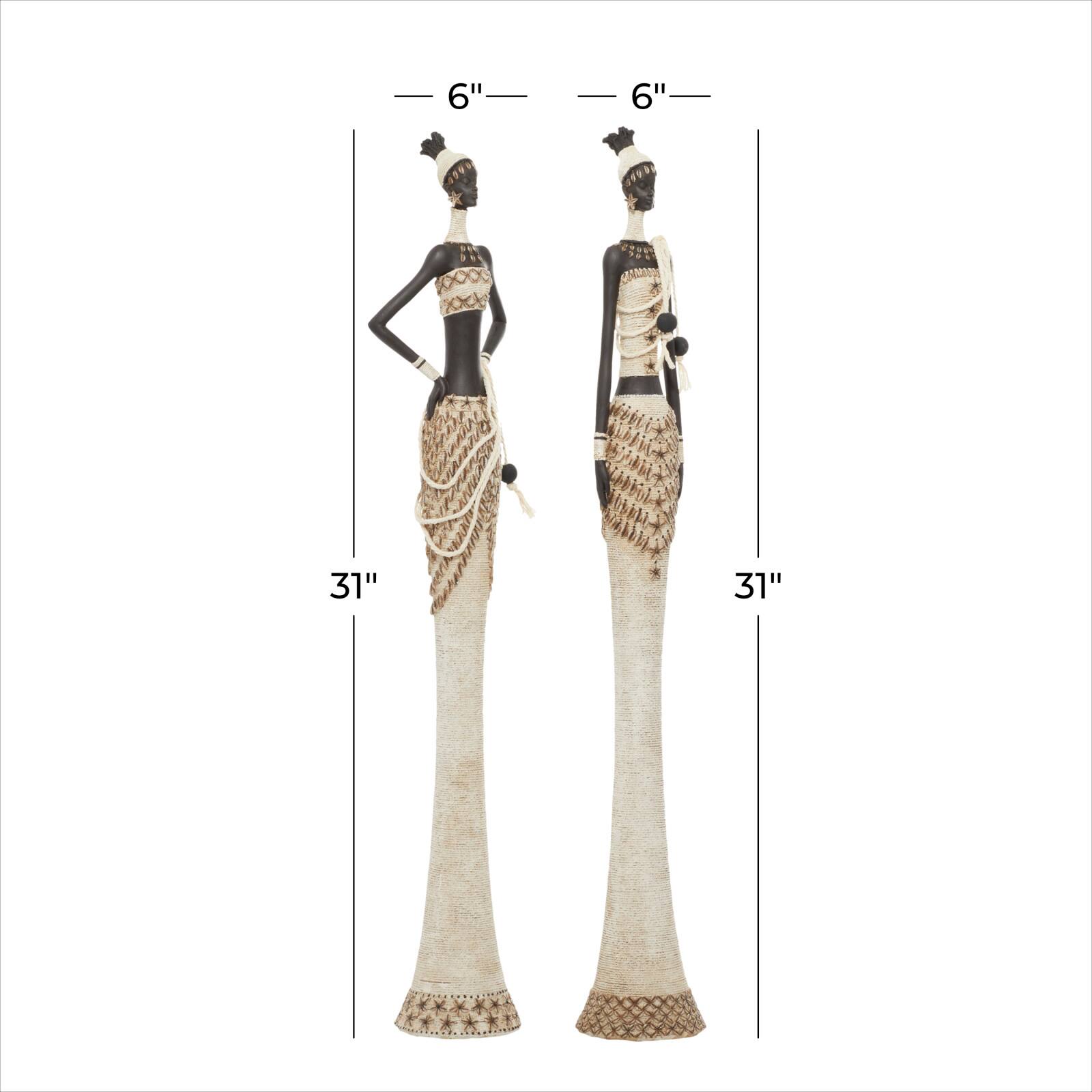Set of 2 White Stone Contemporary Sculpture 6", 31"