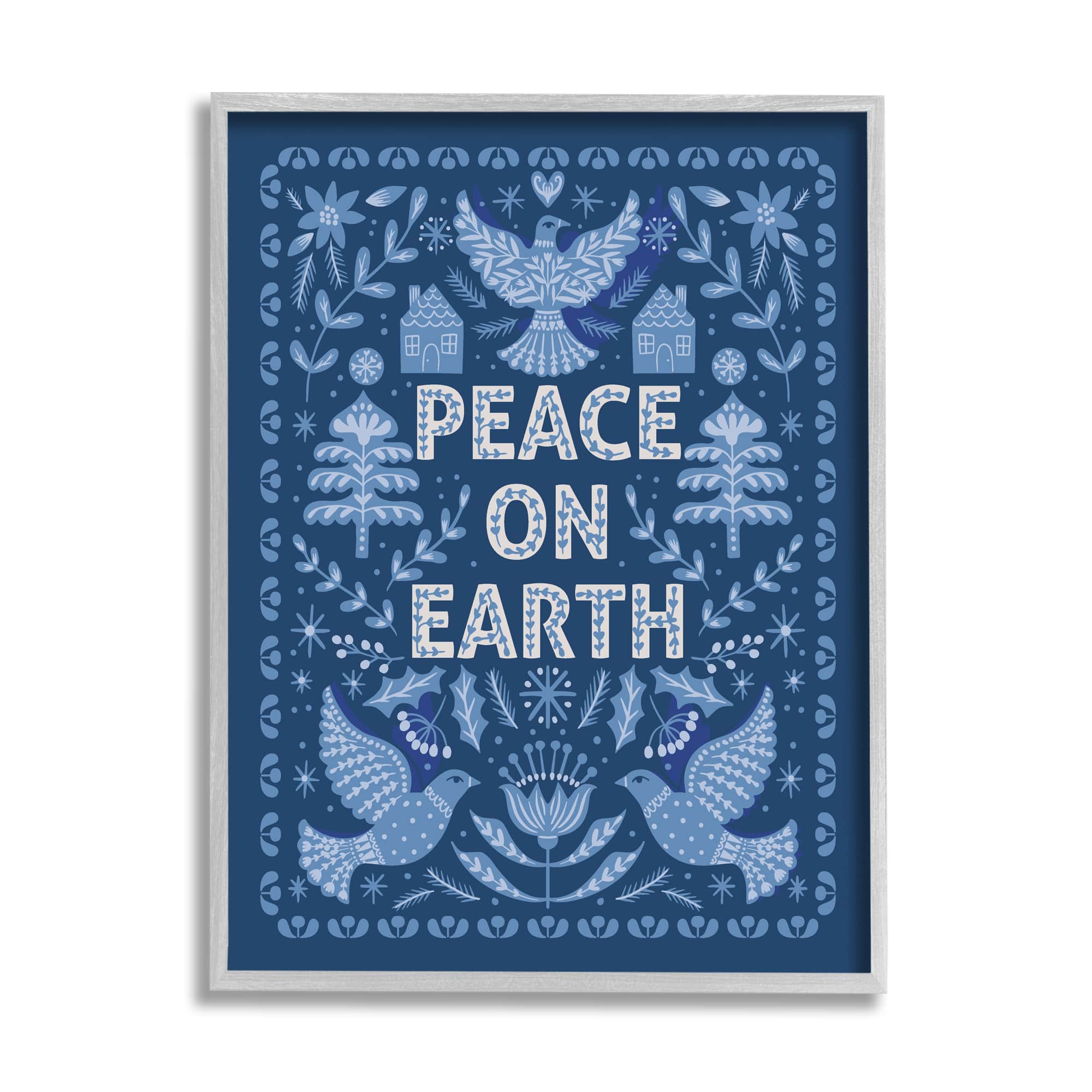Stupell Industries Peace On Earth Blue Doves Framed Giclee Art