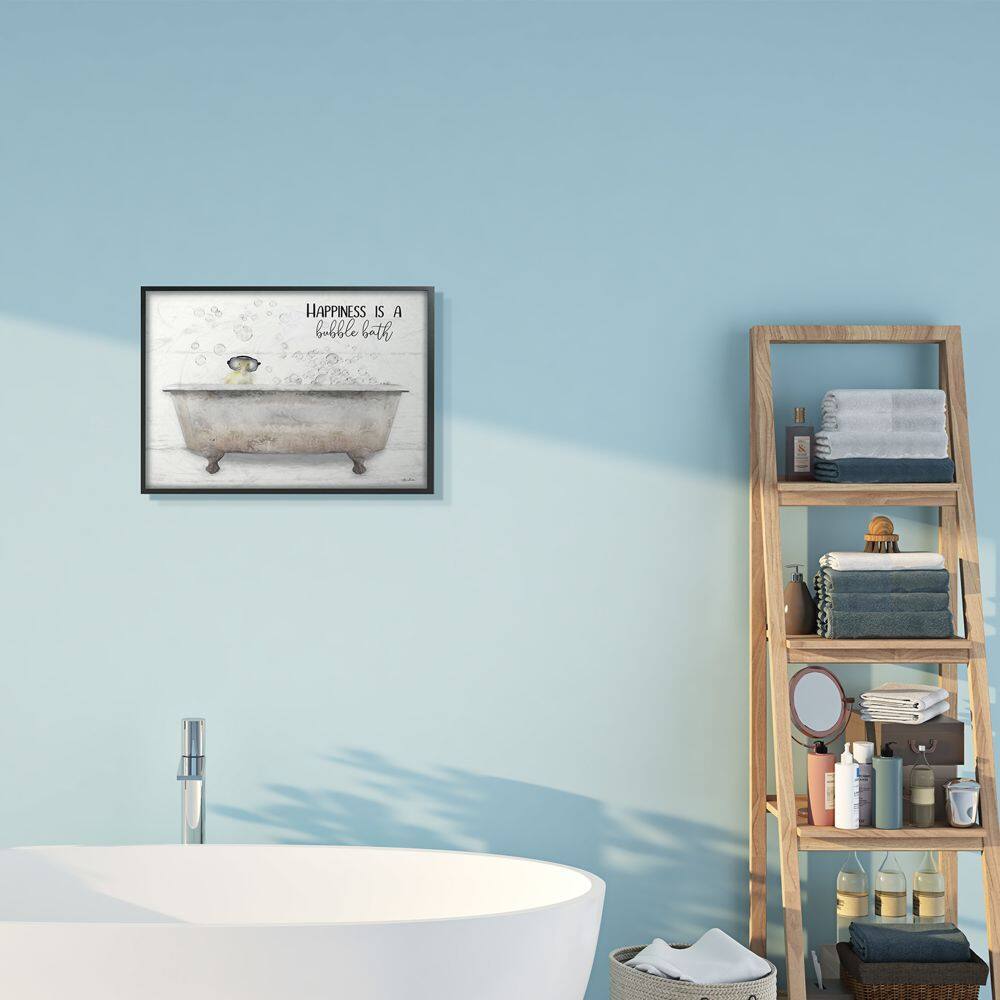 Stupell Industries Happiness is a Bubble Bath Quote Bathroom Tub Chick in Frame Wall Art