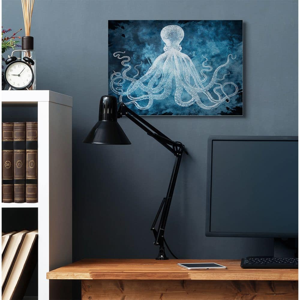 Stupell Industries Underwater Octopus Tentacles Blue White Nautical Design Canvas Wall Art