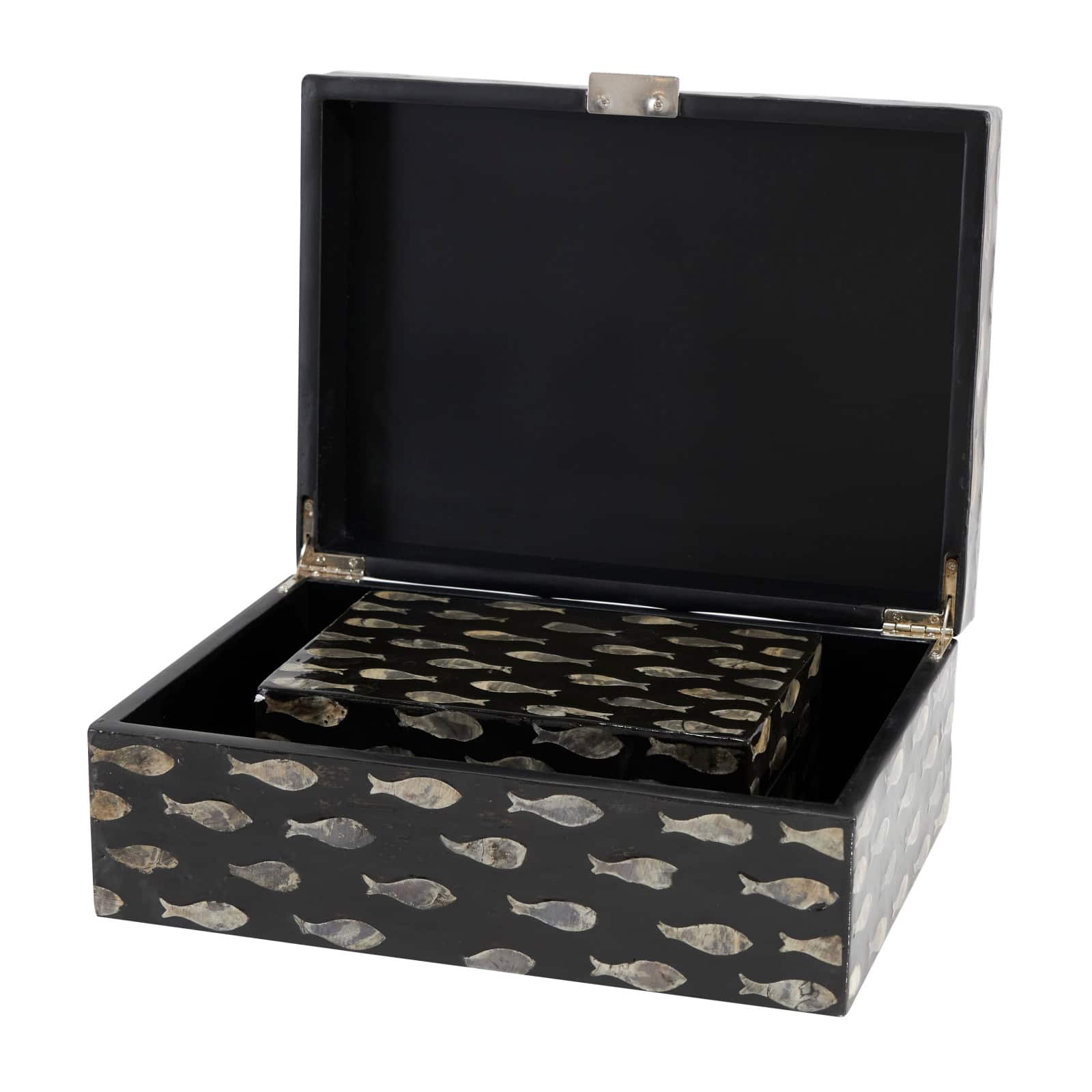 Black Mother of Pearl Fish Box Set