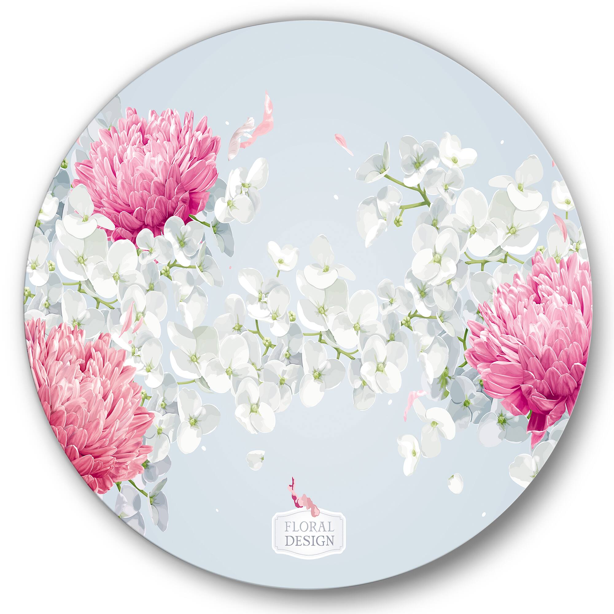 Designart - Chrysanthemums and Apple Blossom - Traditional Metal Circle Wall Art