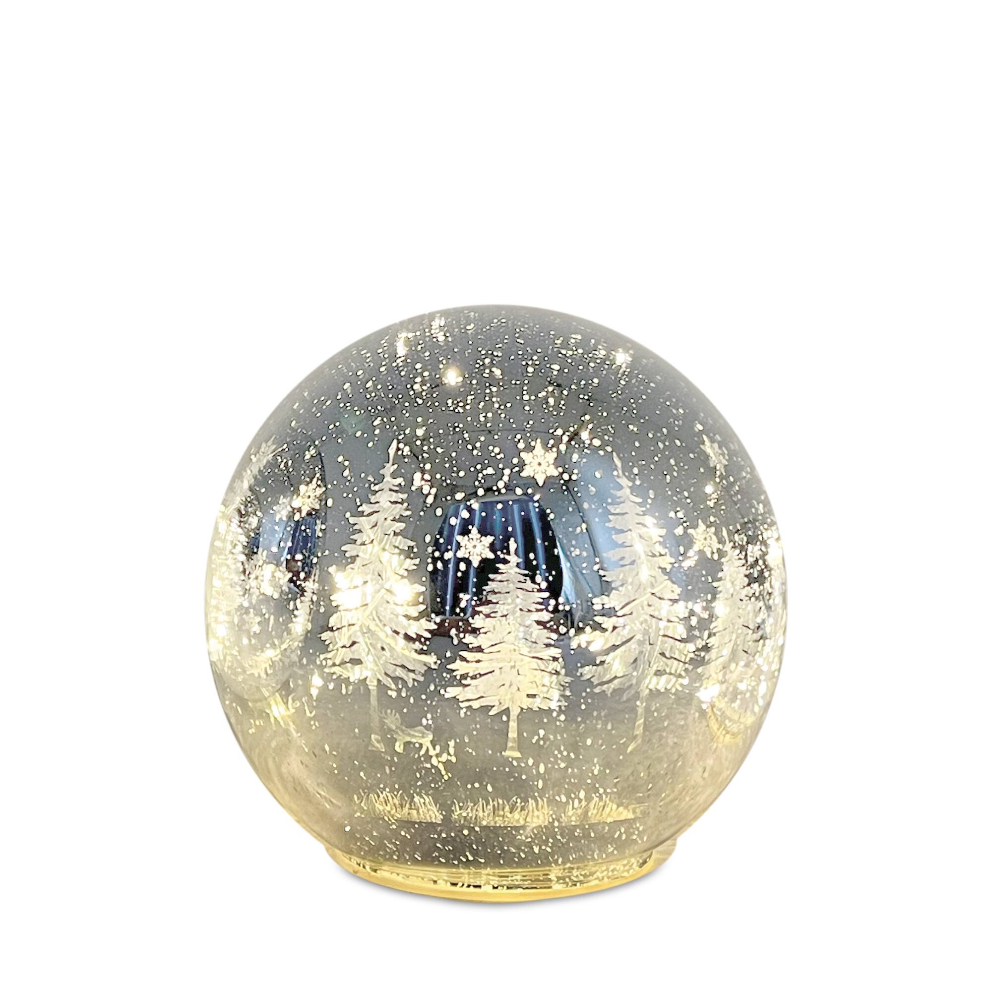 Melrose Snowy Etched Pine Tree Print LED Globe Set