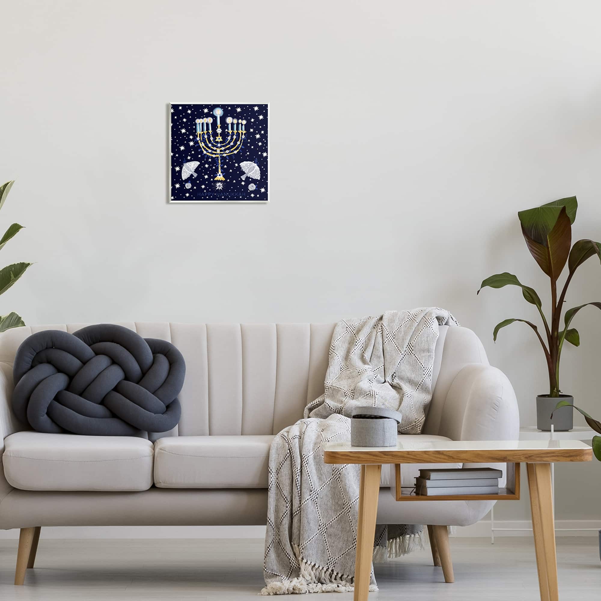 Stupell Industries 12" x 12" Happy Hanukkah Starry Menorah Wall Art
