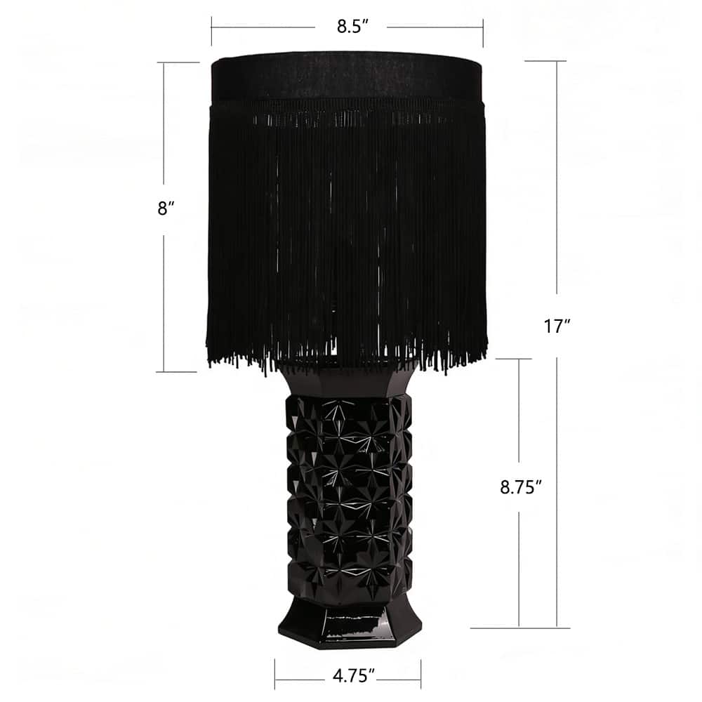 17" Black Glass Lamp with Fringe Shade by Ashland®