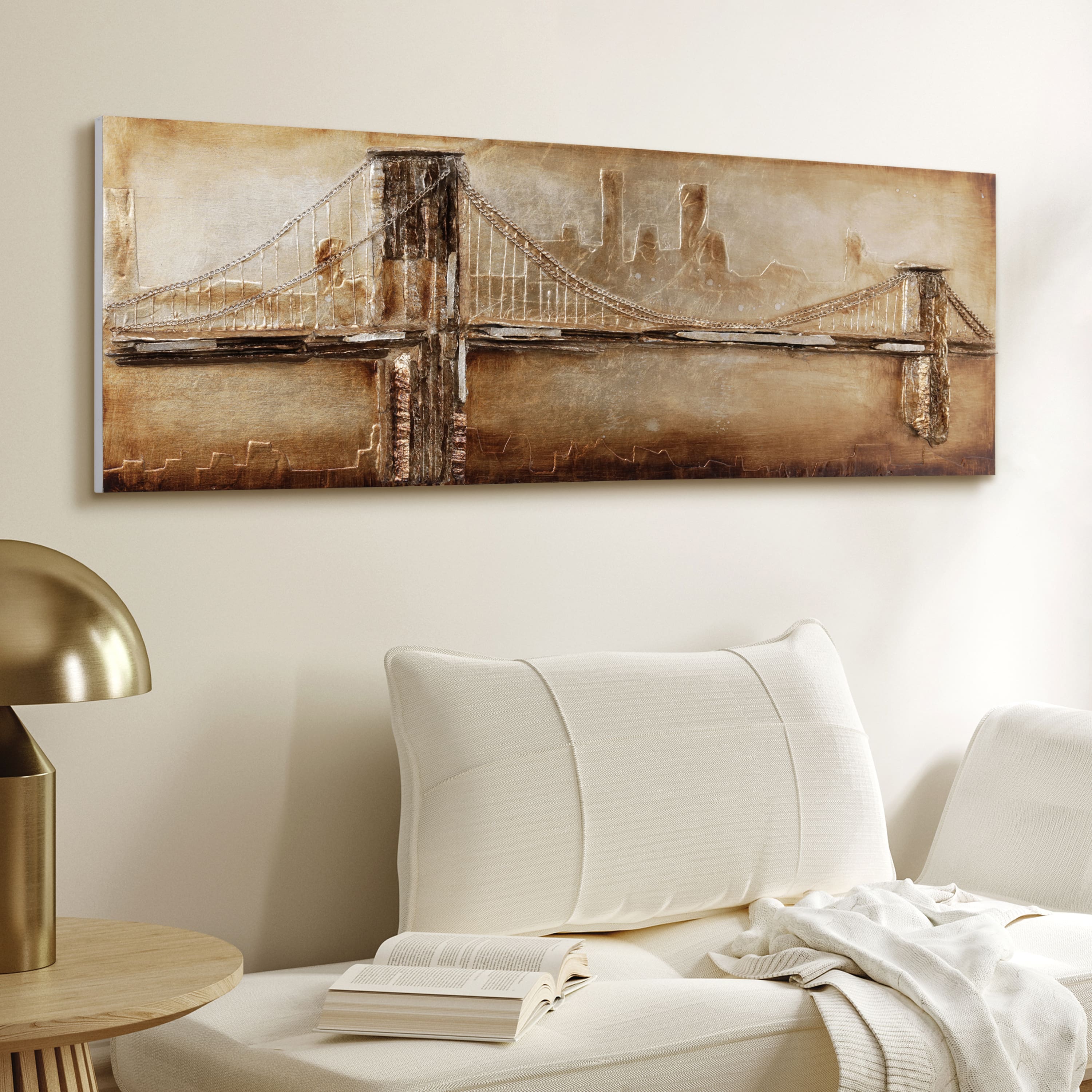 Empire Art Direct 64" x 22" Bridge to the City 2 Handed Painted Rugged Sculpture Wall Art