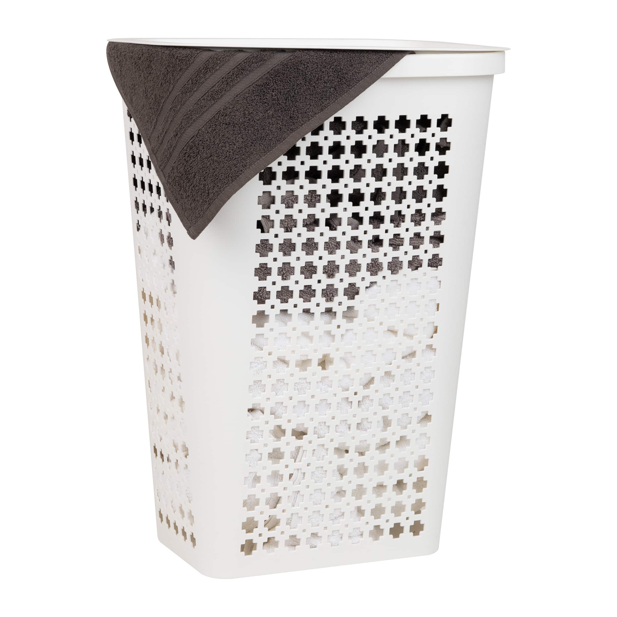 Mind Reader 50L Tapered Laundry Hamper with Swiss Cross Cut-Outs, White