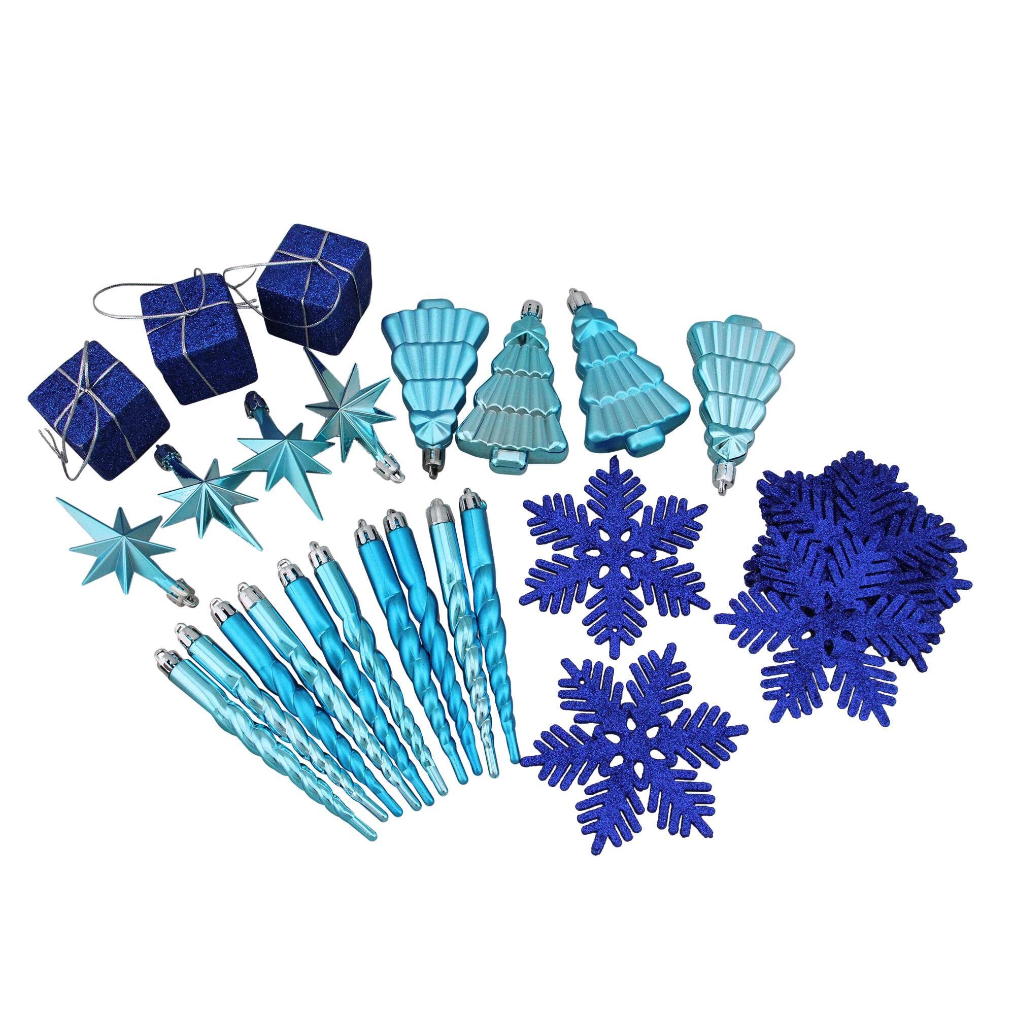 125ct. Peacock Blue Shatterproof 4-Finish Christmas Ornaments