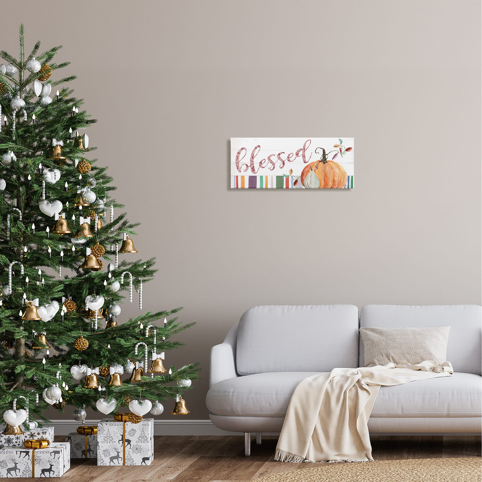 Stupell Industries Blessed Striped Festive Pumpkin Canvas Wall Art
