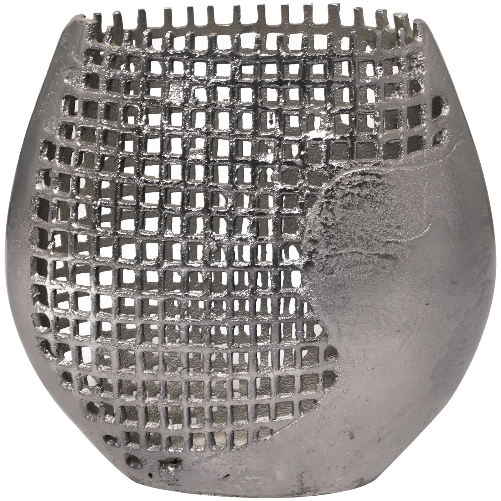 13" Dark Gray Aluminum Grid Inspired Abstract Vase with Open Frame Design