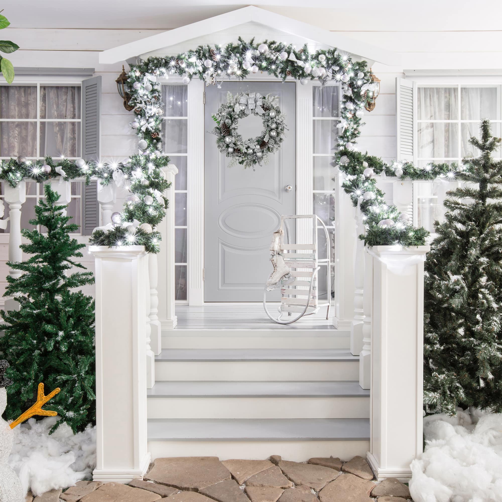 30" Flocked Foliage Christmas Wreath with Bow