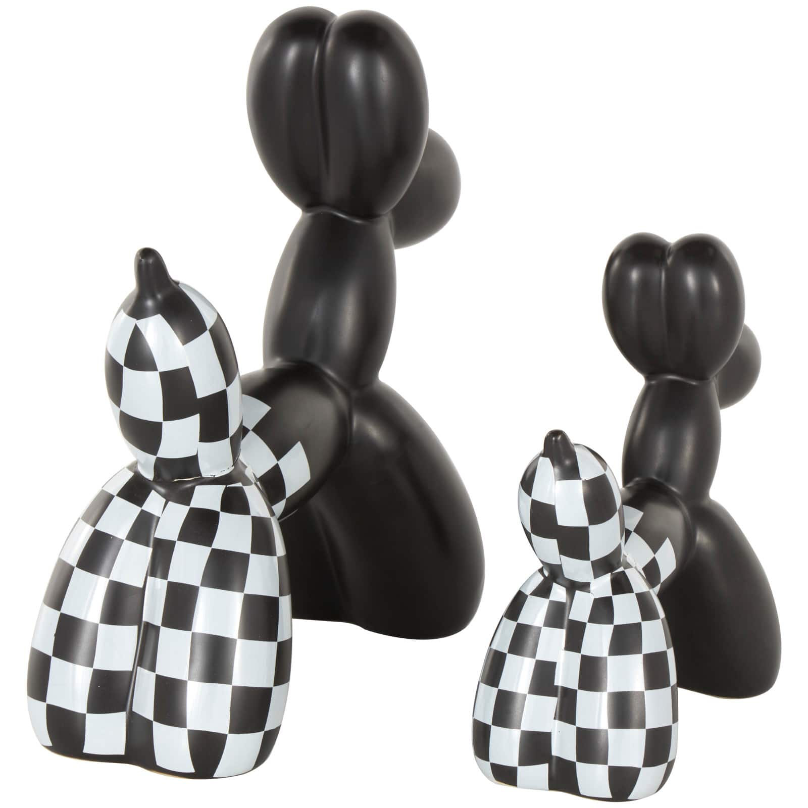 Black Checkered Ceramic Balloon Dog Sculpture Set
