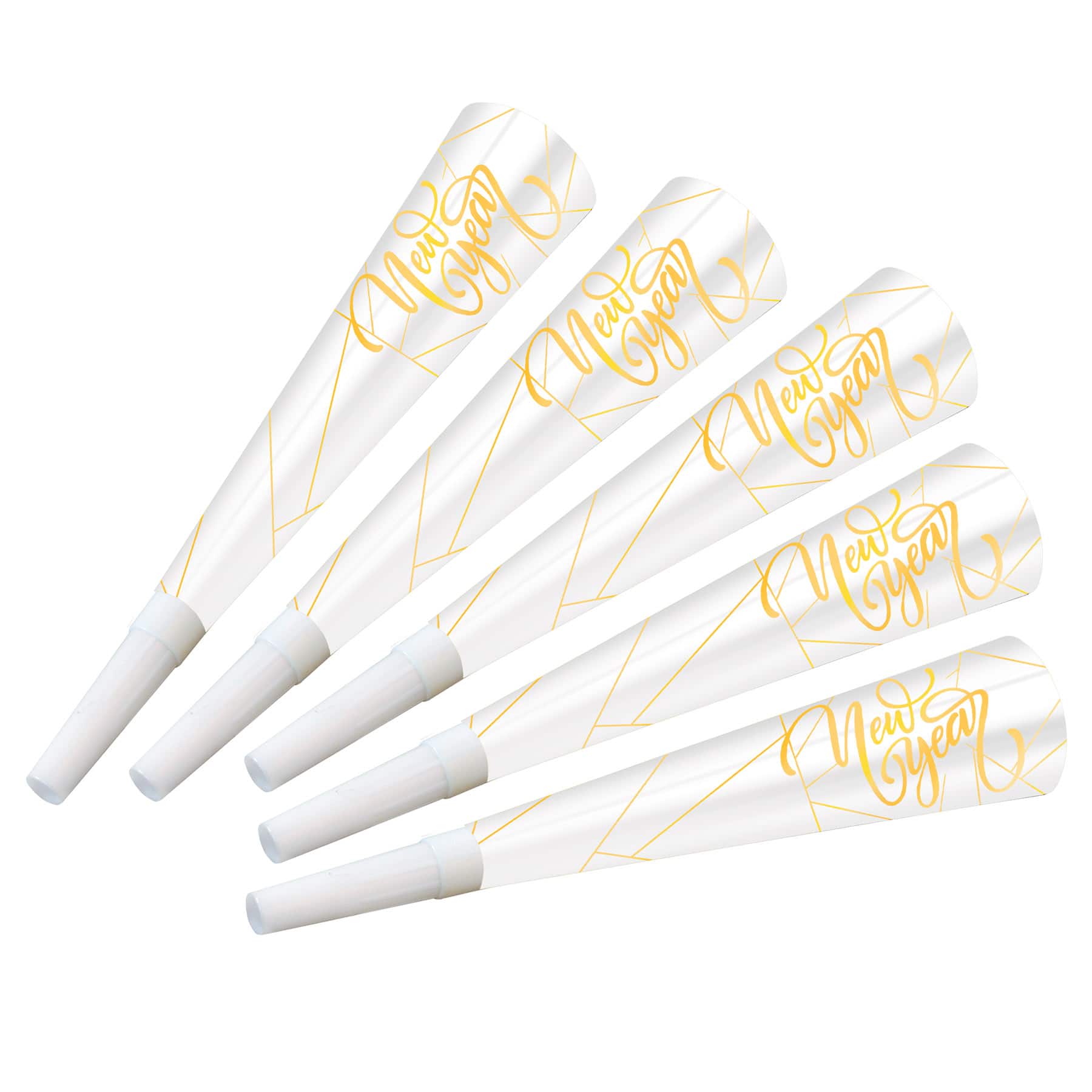 Beistle 9" White & Gold New Year Horns, 100ct.