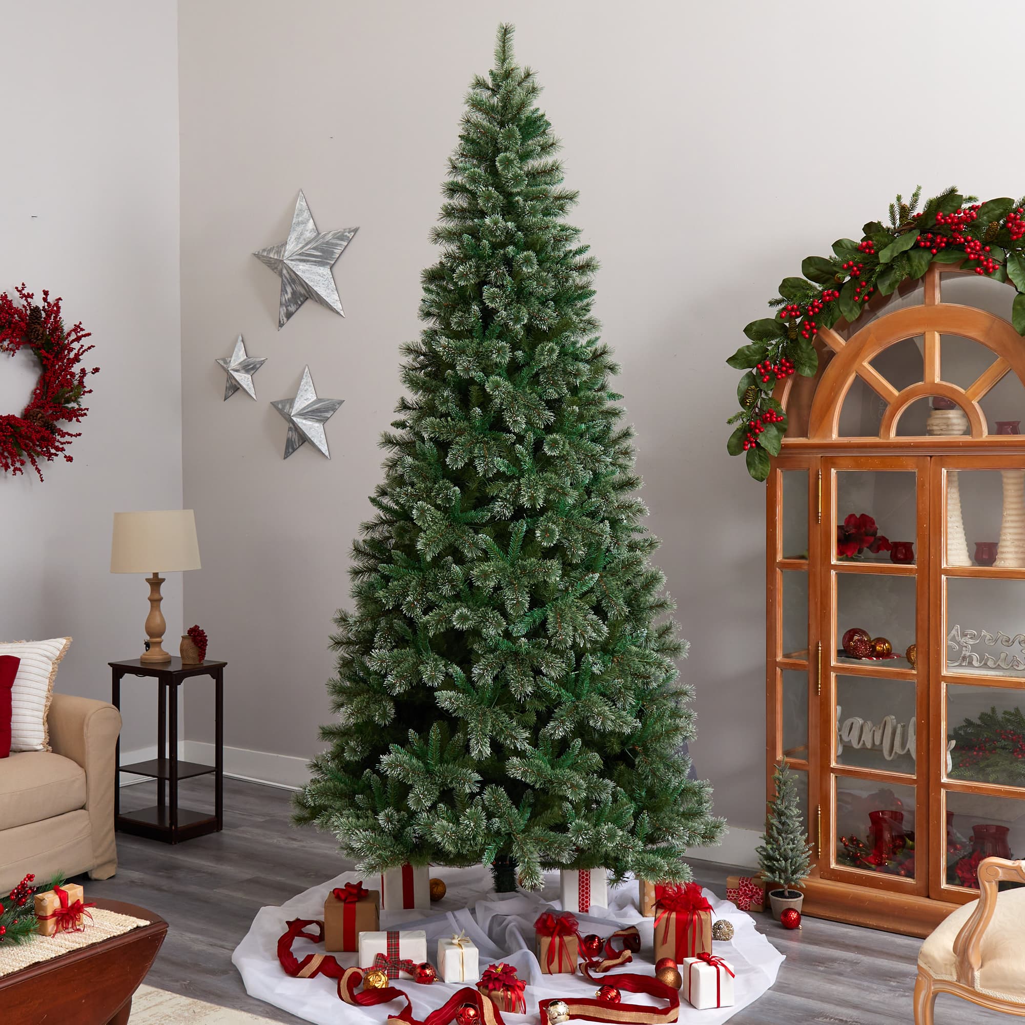 10ft. Pre-Lit Wisconsin Snow Tip Pine Artificial Christmas Tree, Clear LED Lights