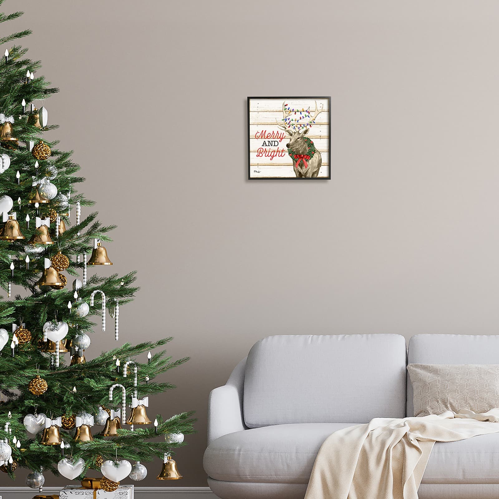 Stupell Industries Merry & Bright Deer Framed Giclee Art