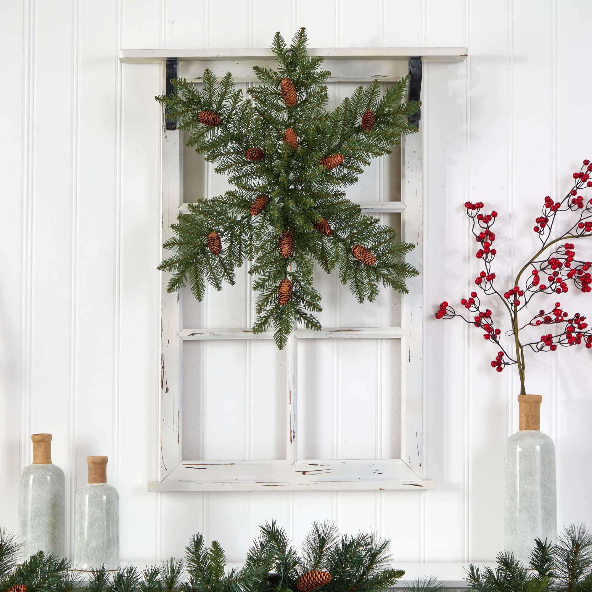 30" Pre-Lit Snowflake Artificial Dunhill Fir Wreath With Pinecones
