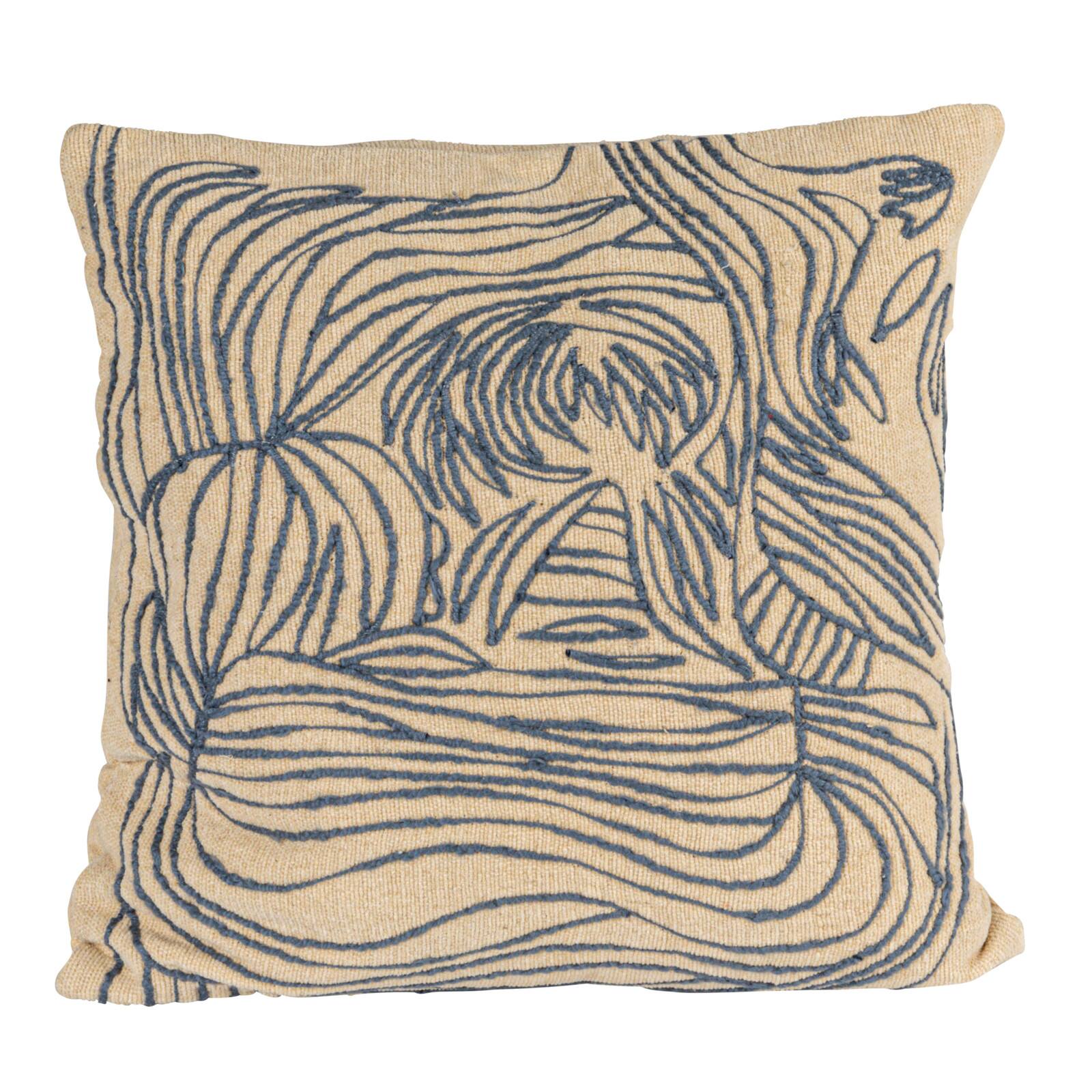 Hello Honey® 20" x 20" Natural & Blue Azure Lines Embroidered Cotton Pillow