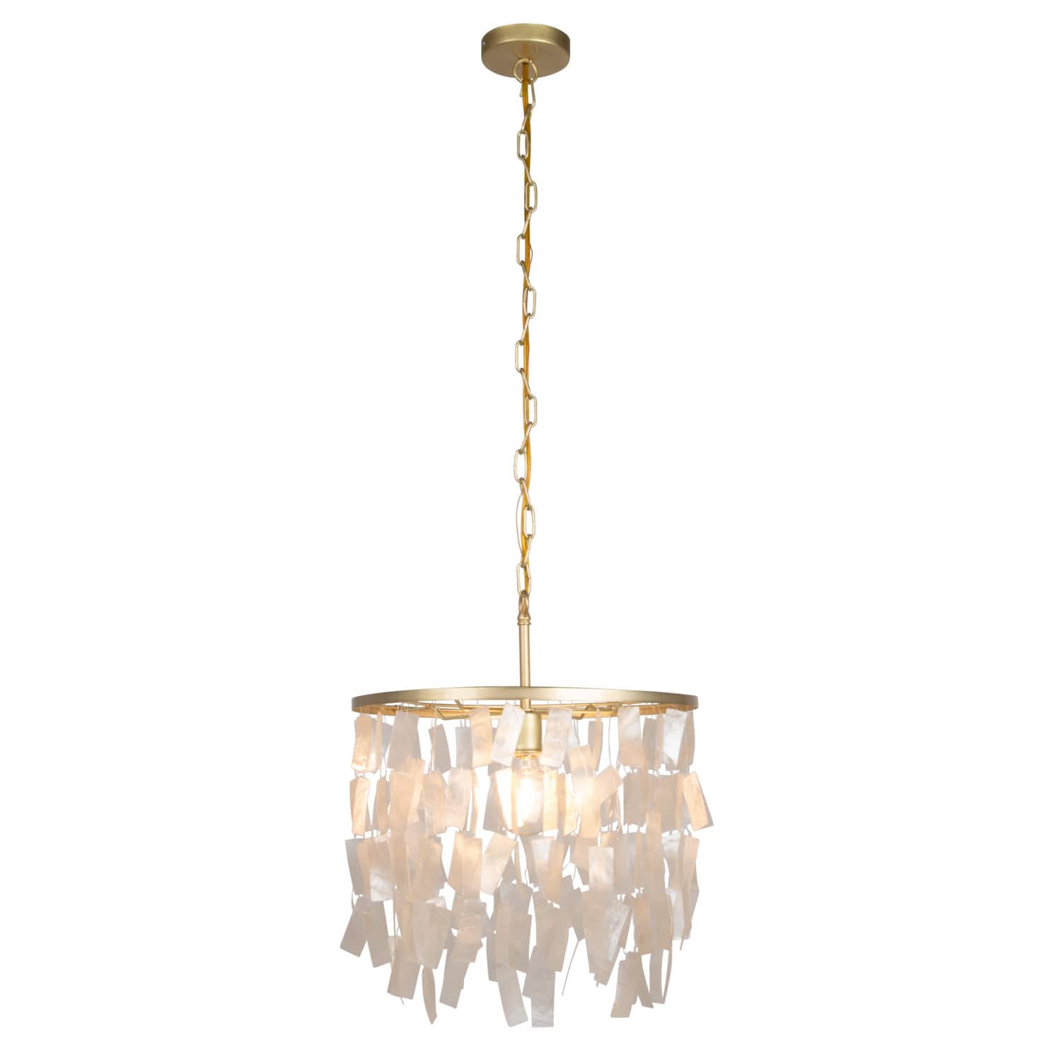 Hello Honey® Marina Small Round Gold Metal & Natural Capiz Chandelier Style Pendant Ceiling Light
