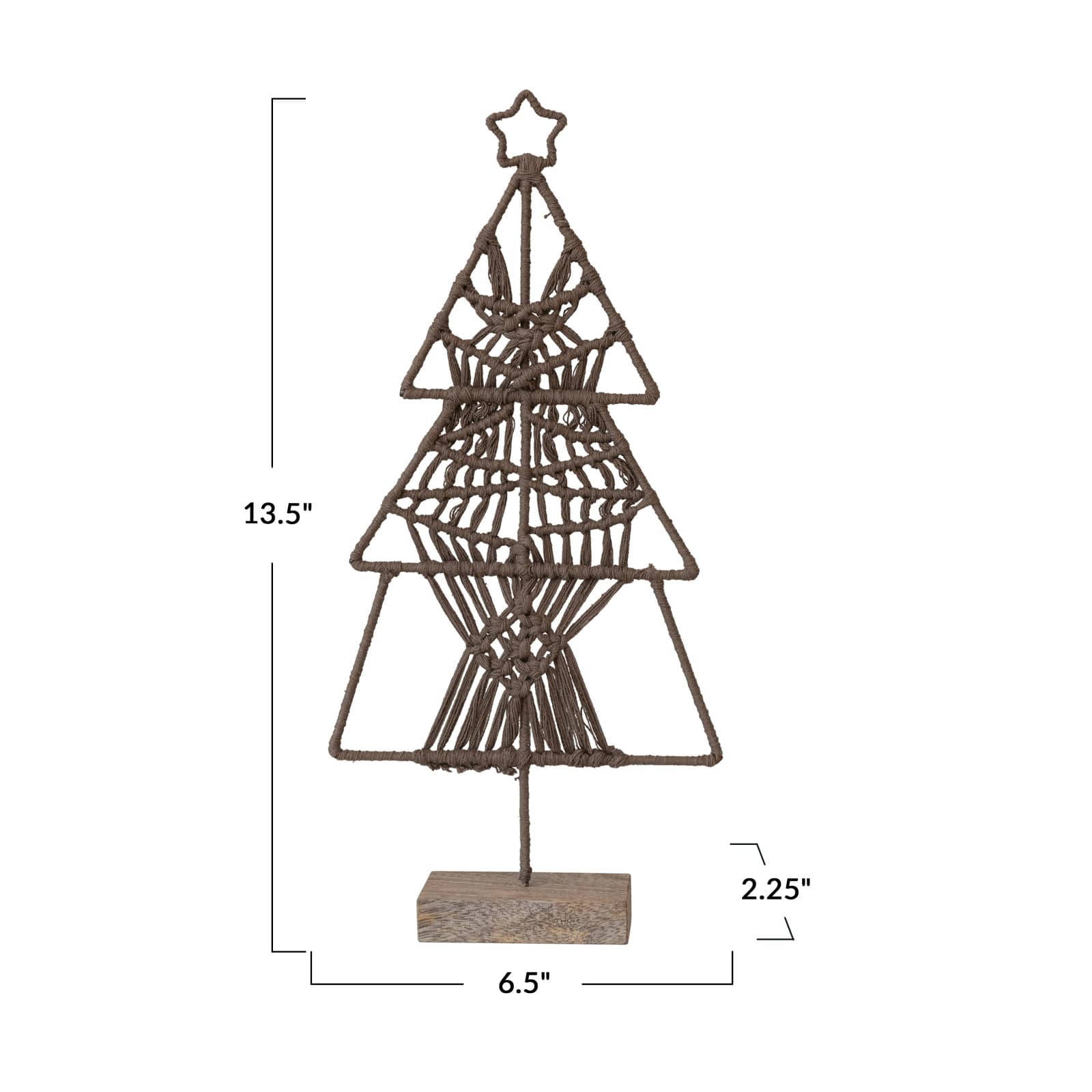 Hello Honey® 13.5" Brown Cotton Thread & Metal Tree with Star & Mango Wood Base