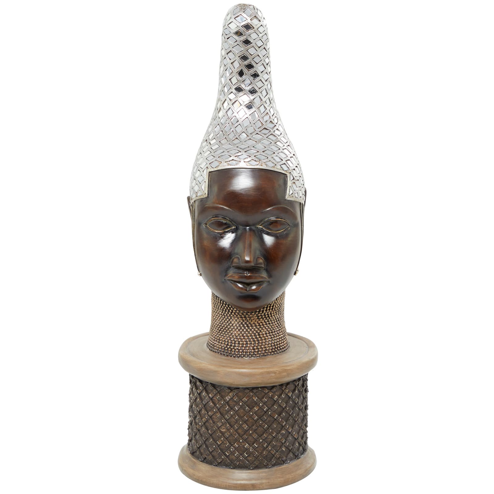 25" Brown & Silver Head Mask Sculpture