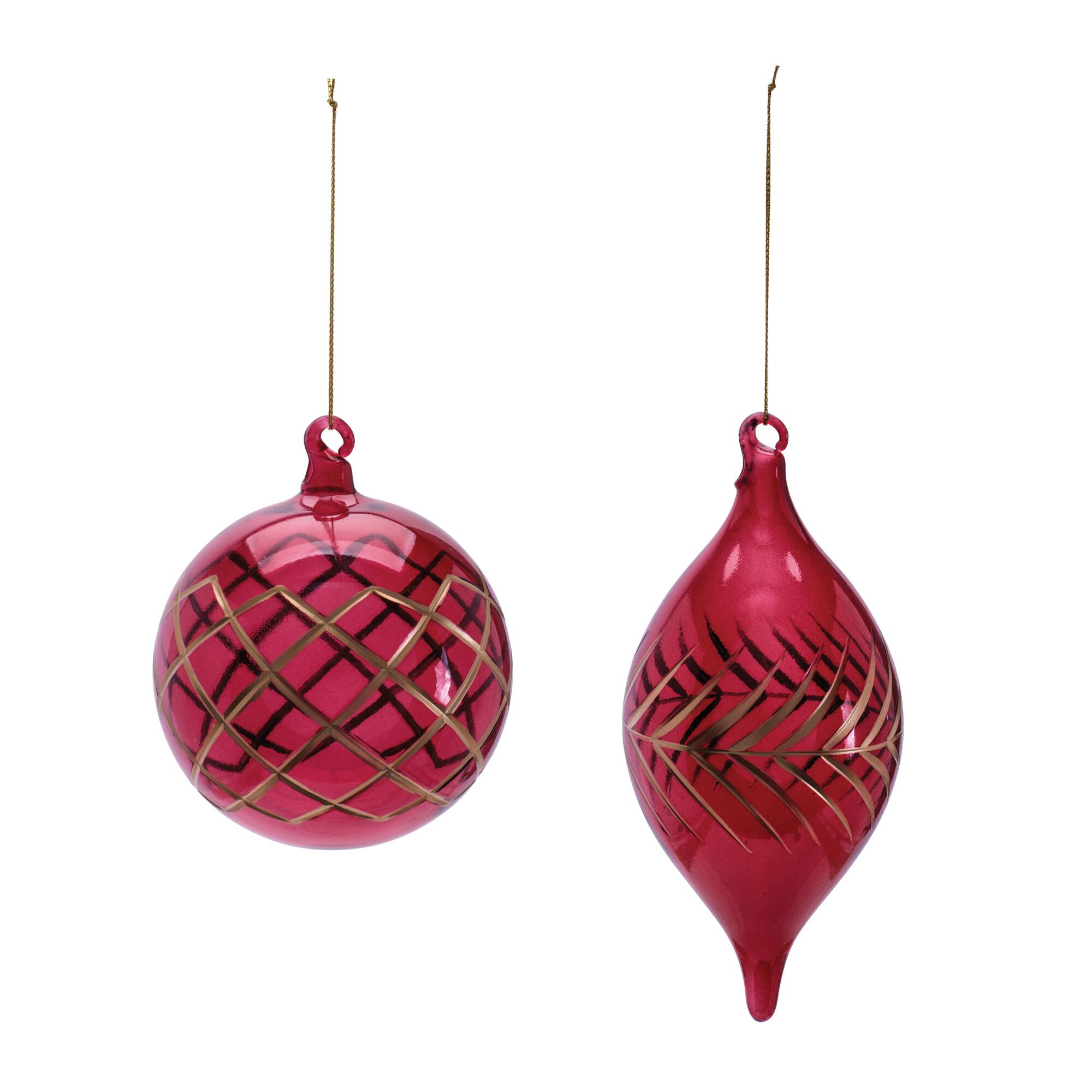 Melrose Red & Gold Ball & Finial Glass Ornaments Set