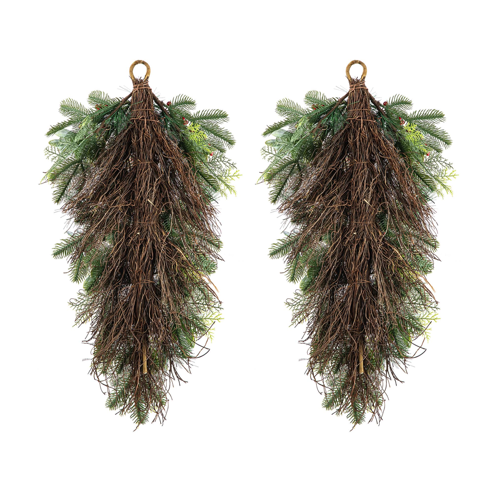 Glitzhome® 26" Christmas Berry, Pinecone and Bell Teardrop, Set of 2