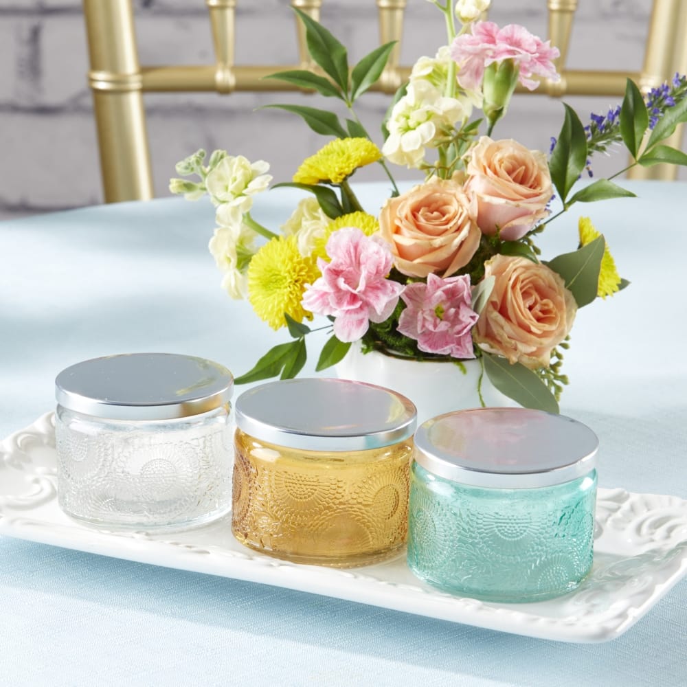 Kate Aspen® Amber Garden Blooms Glass Tea Light Holder, 4ct.