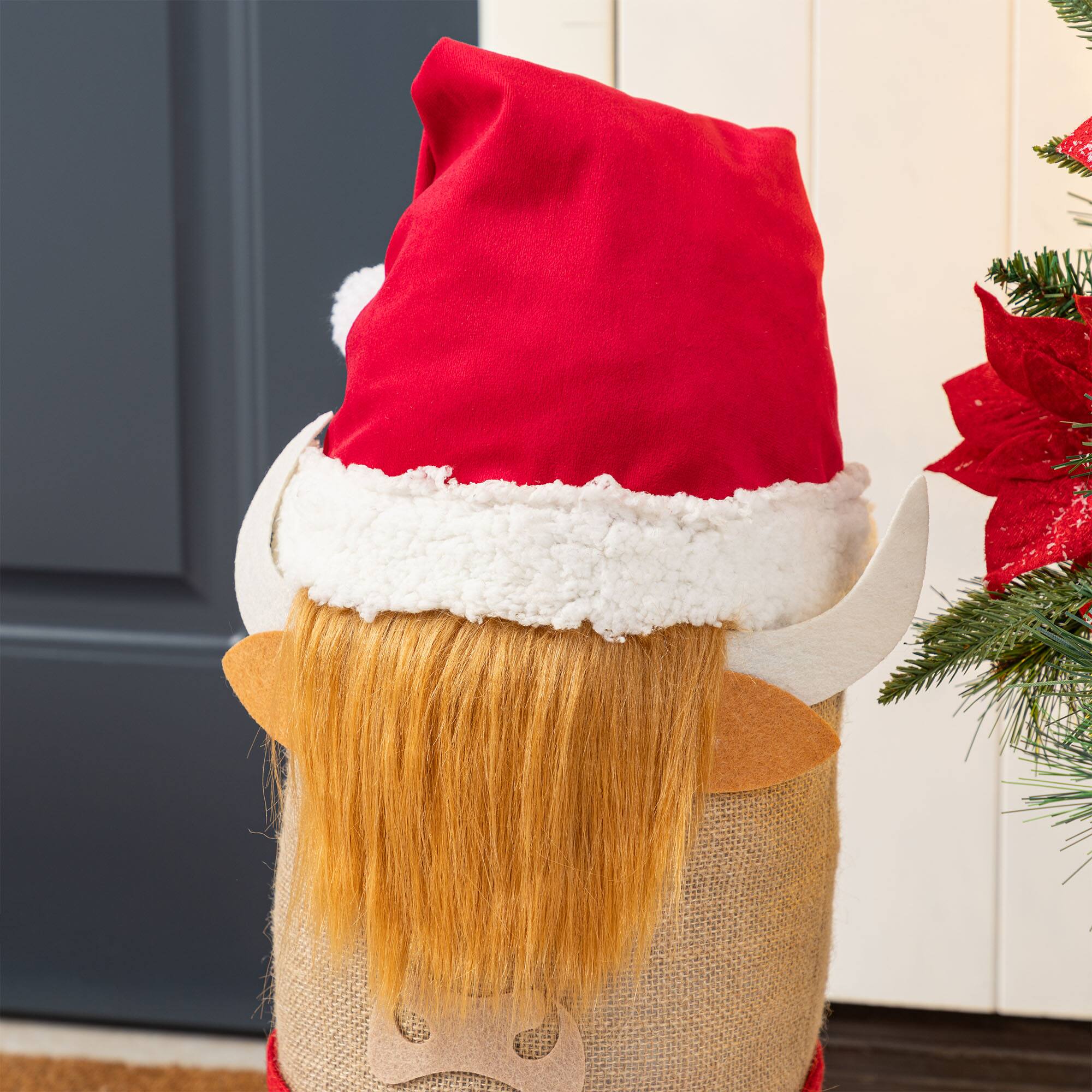 Glitzhome® 20" Christmas Linen Highland Cow Doorstop Porch Decor