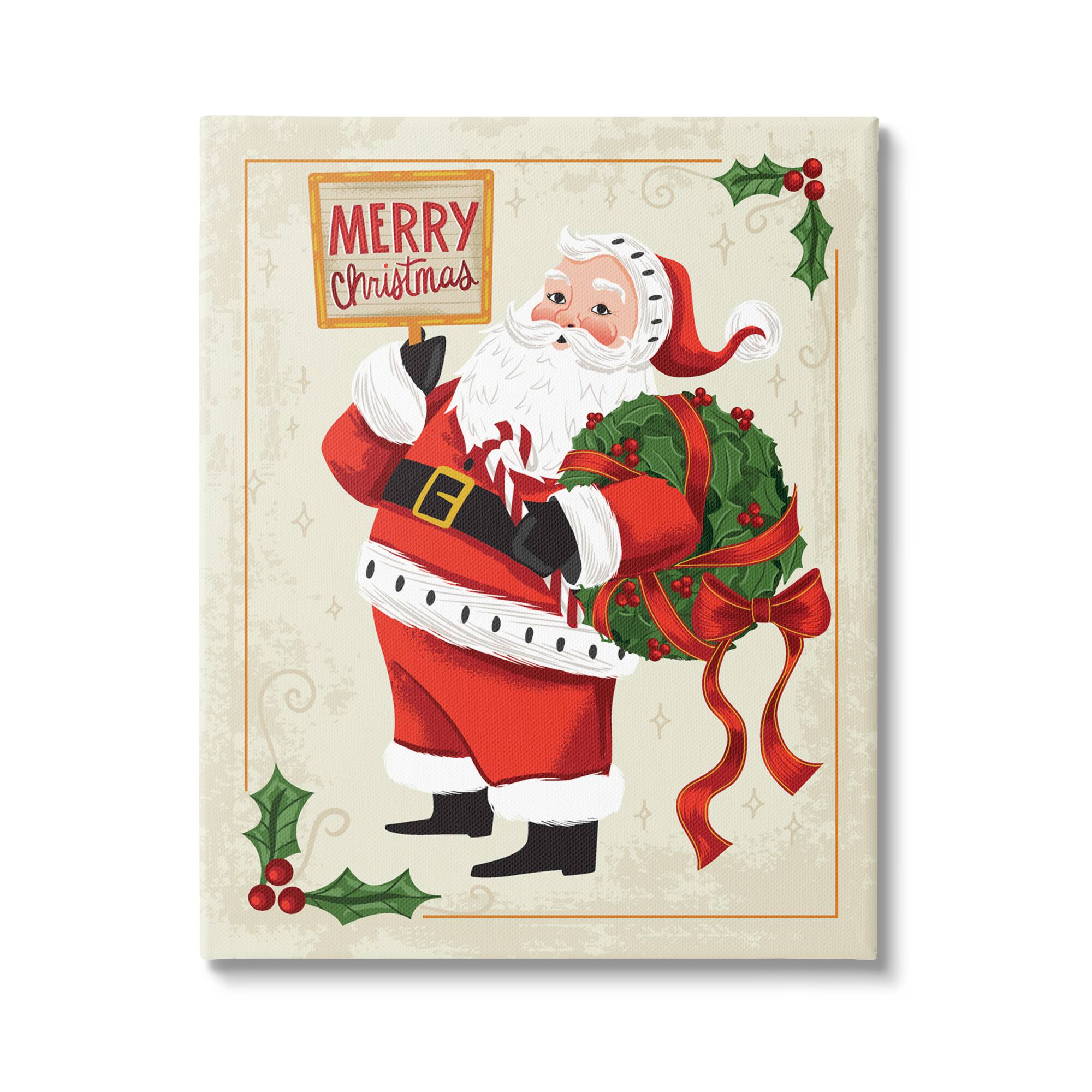 Stupell Industries Vintage Merry Christmas Santa Canvas Wall Art