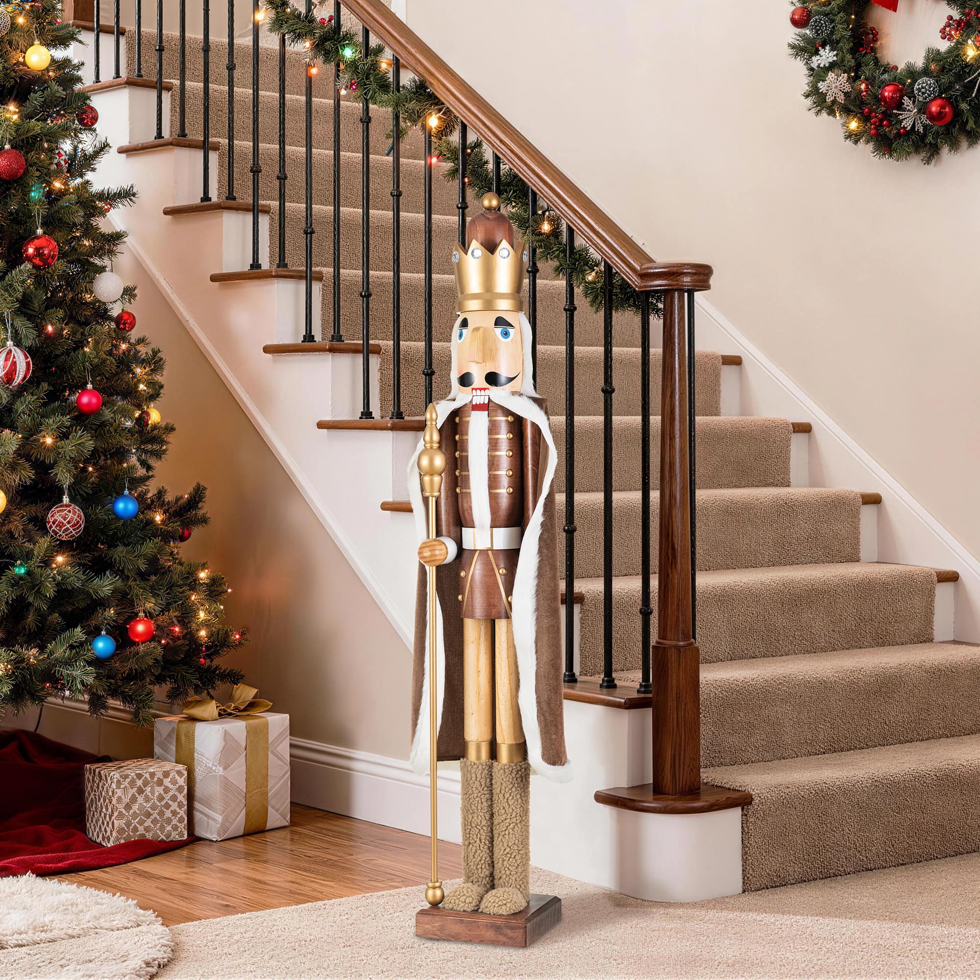 Glitzhome® 42" Wooden Christmas Brown King Nutcracker