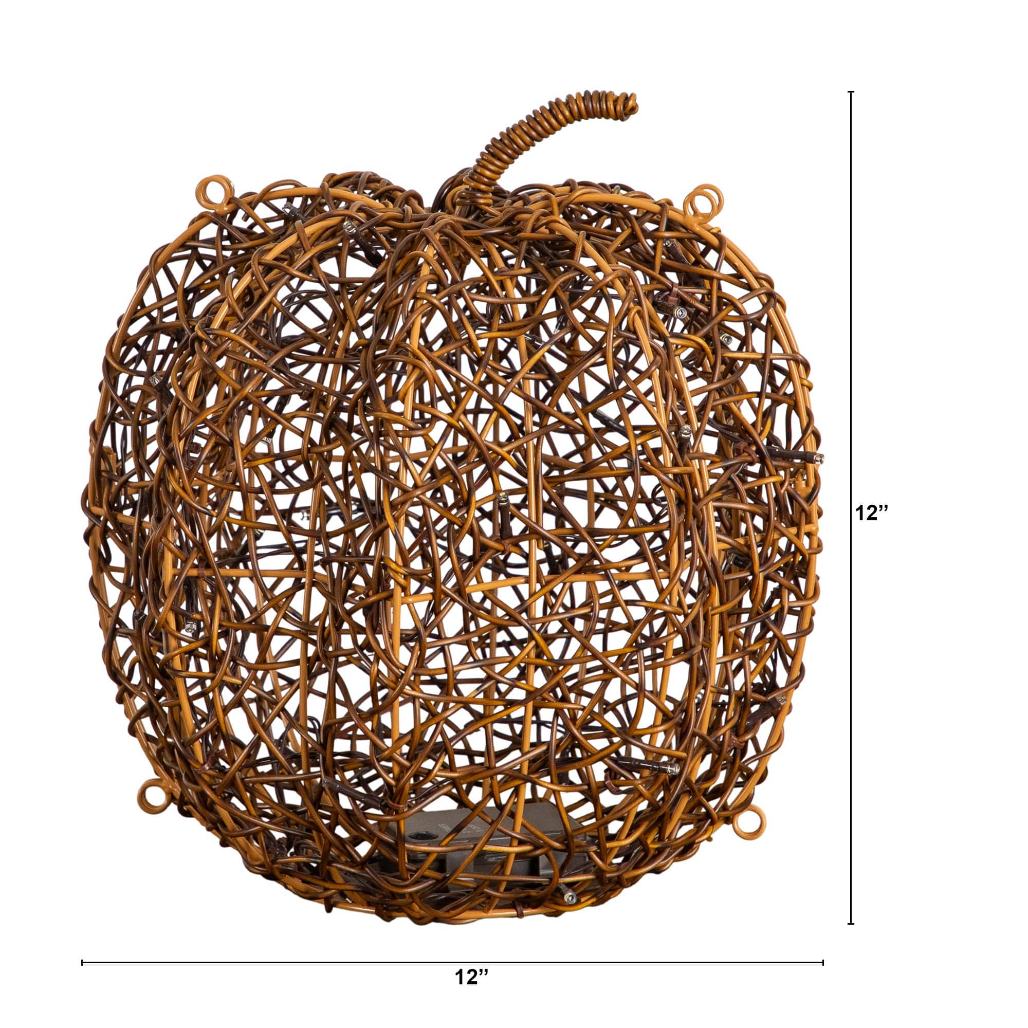 12" Pre-Lit Autumn Rattan Fall Pumpkin with 40 Warm White LED Lights