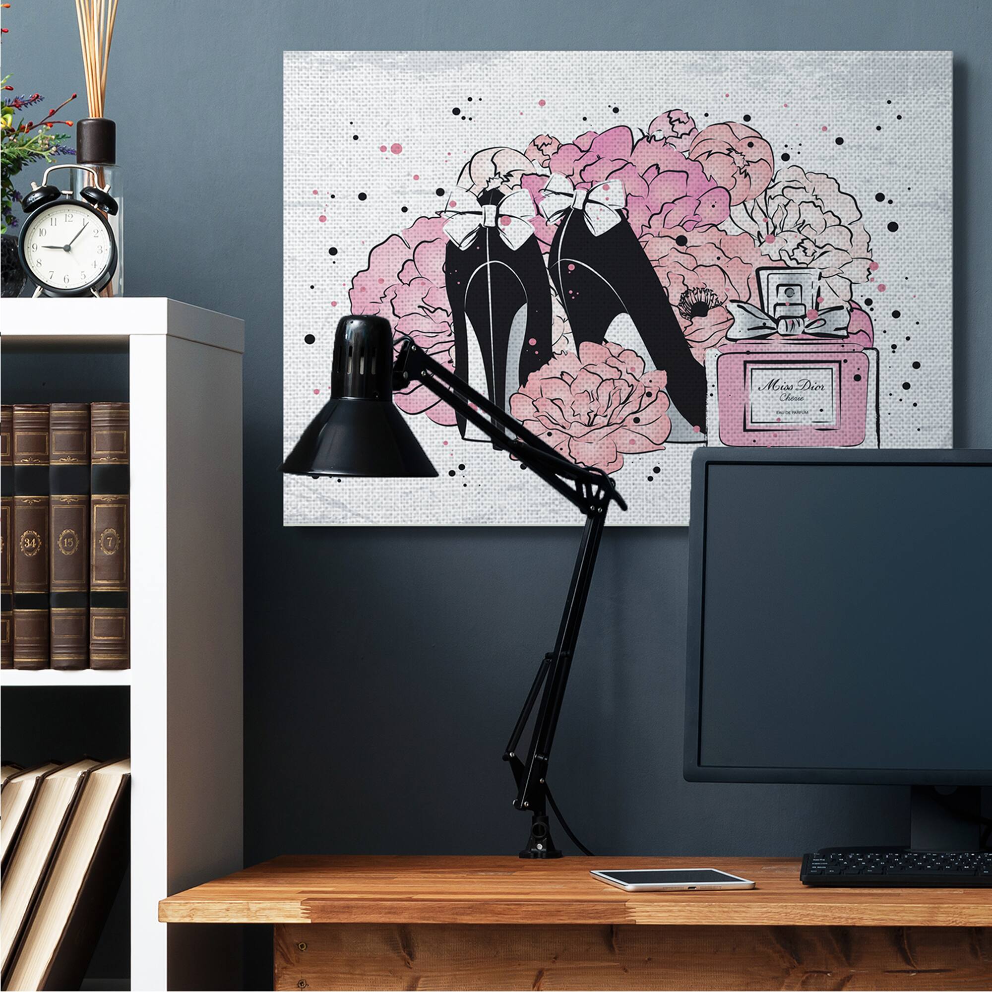 Stupell Industries Glam Pink Peonies Black Fashion Bow Heels Wall Art