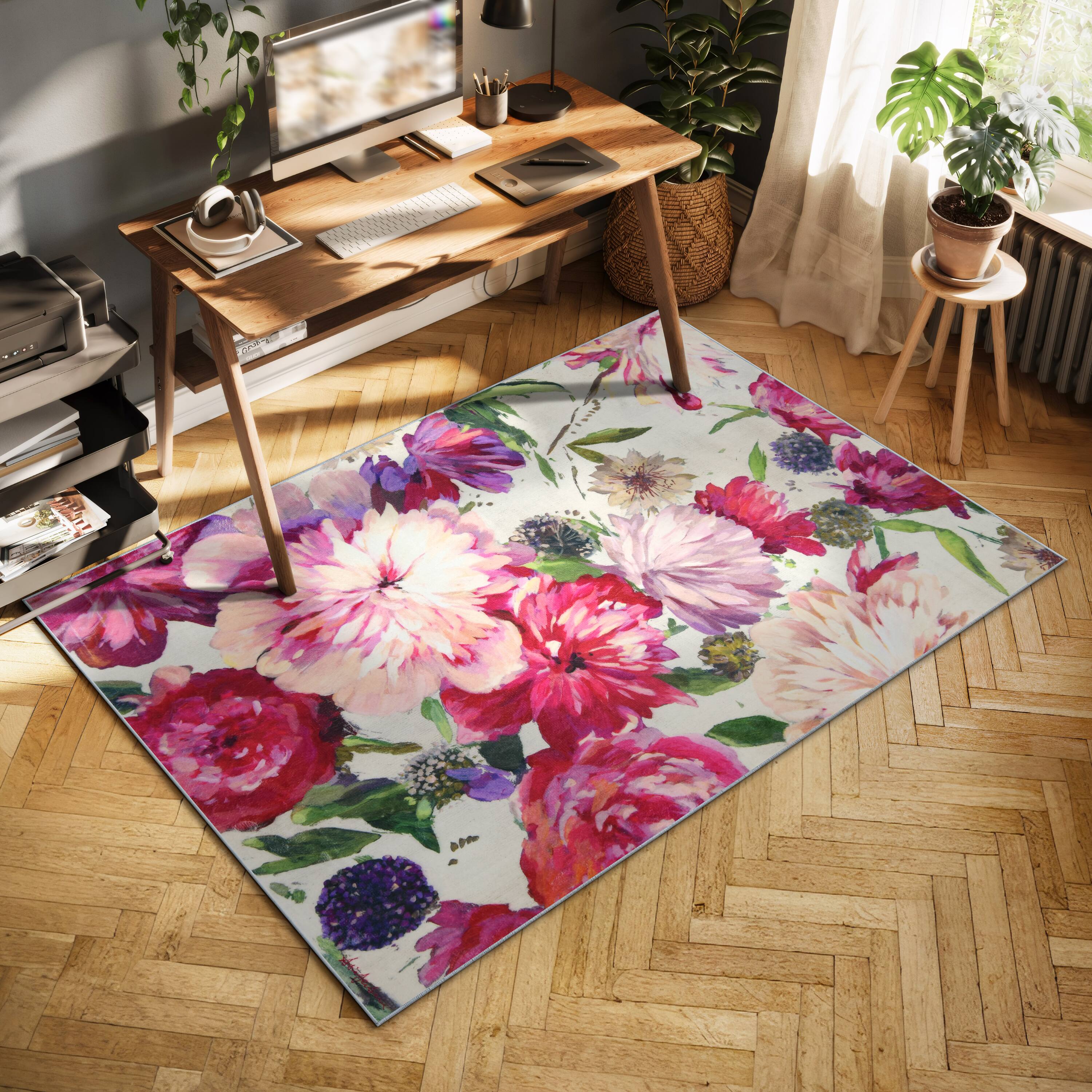 Empire Art Direct 5ft. x 7.5ft. Amoroso B Washable Flowers Area Rug