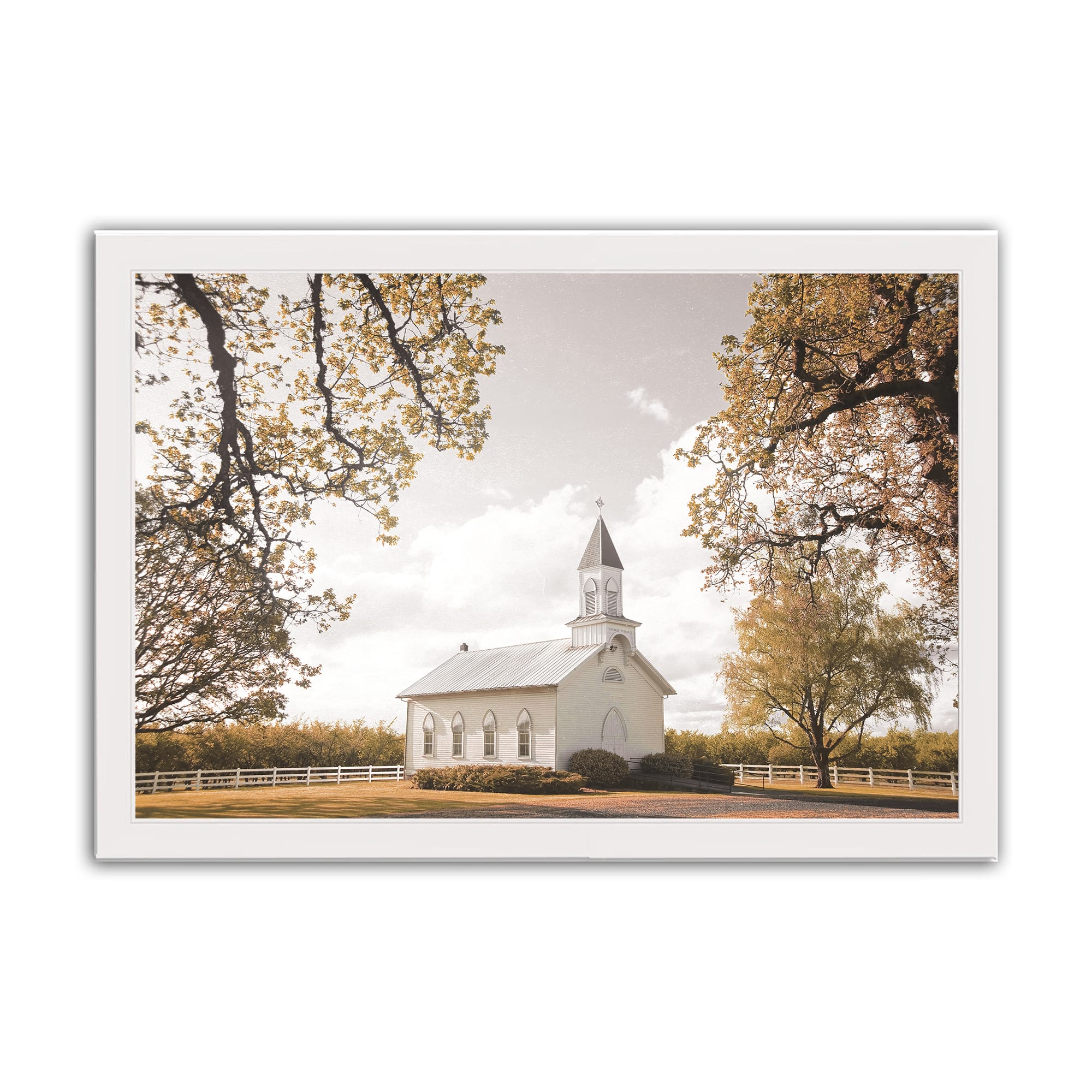 Farmhouse Chapel 20" x 30" White Framed Print Under Plexiglass