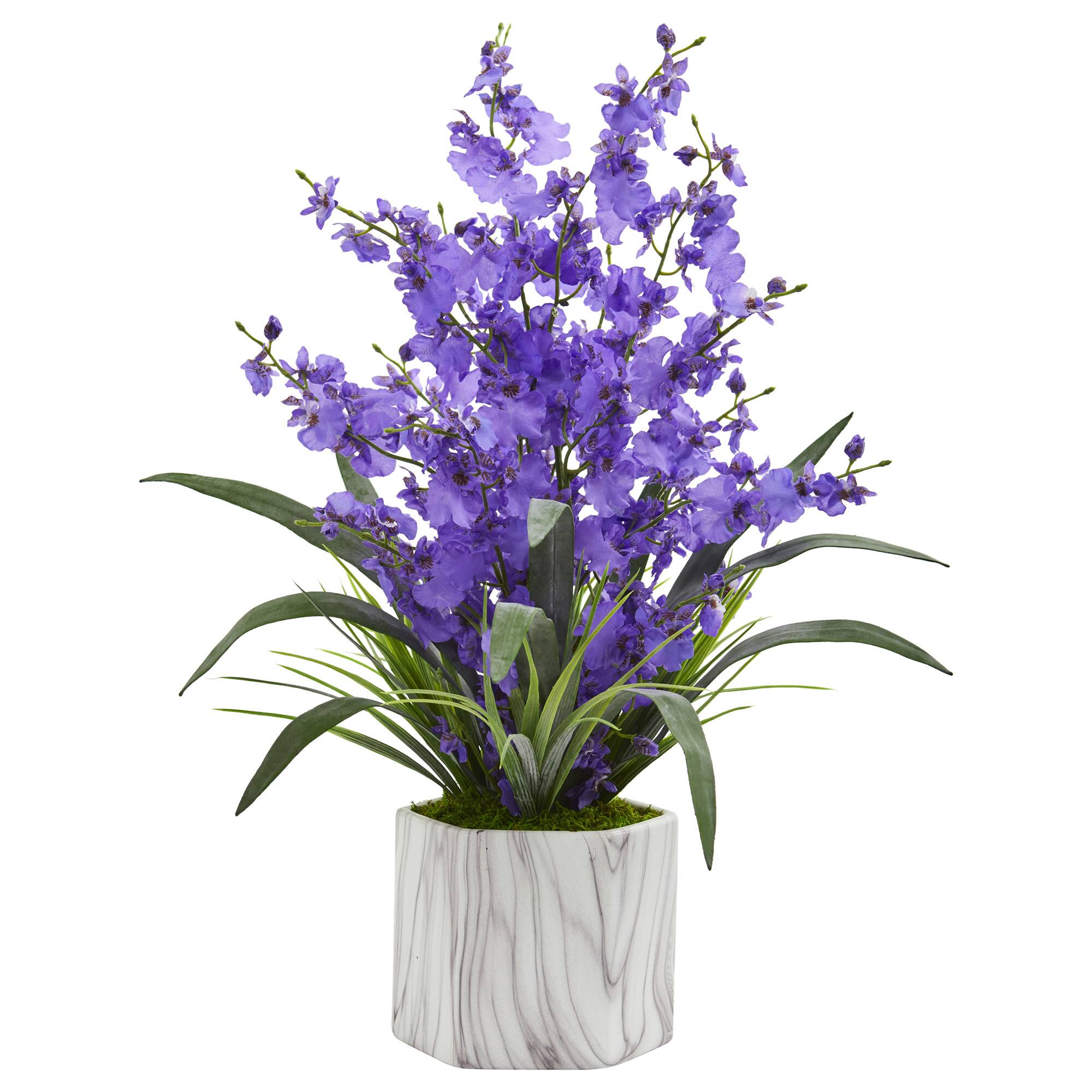 22" Dancing Lady Orchid Arrangement in Marble Finished Vase