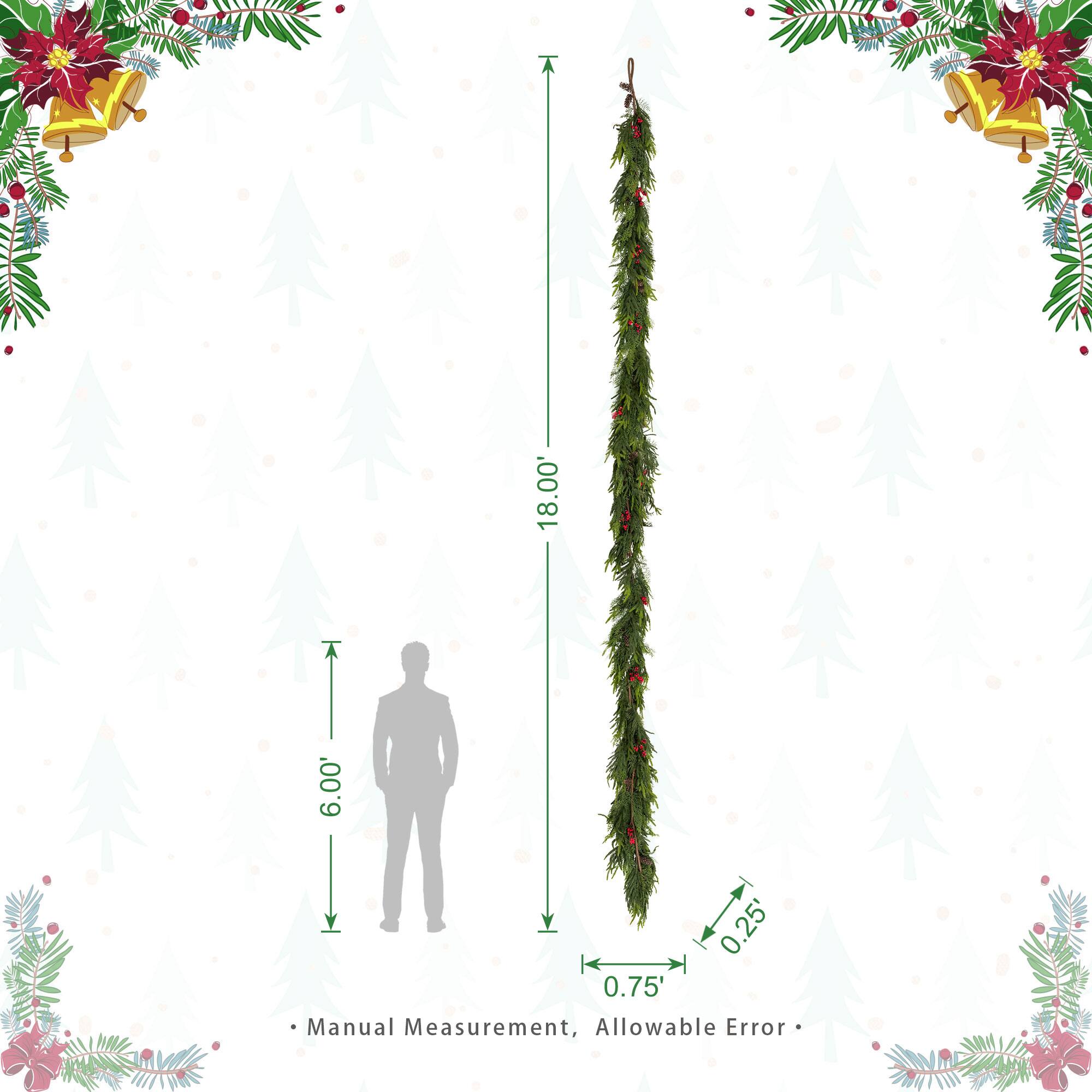 Glitzhome® 18ft. Christmas PE Dripping Garland with Pinecones and Red Berries, Set of 2