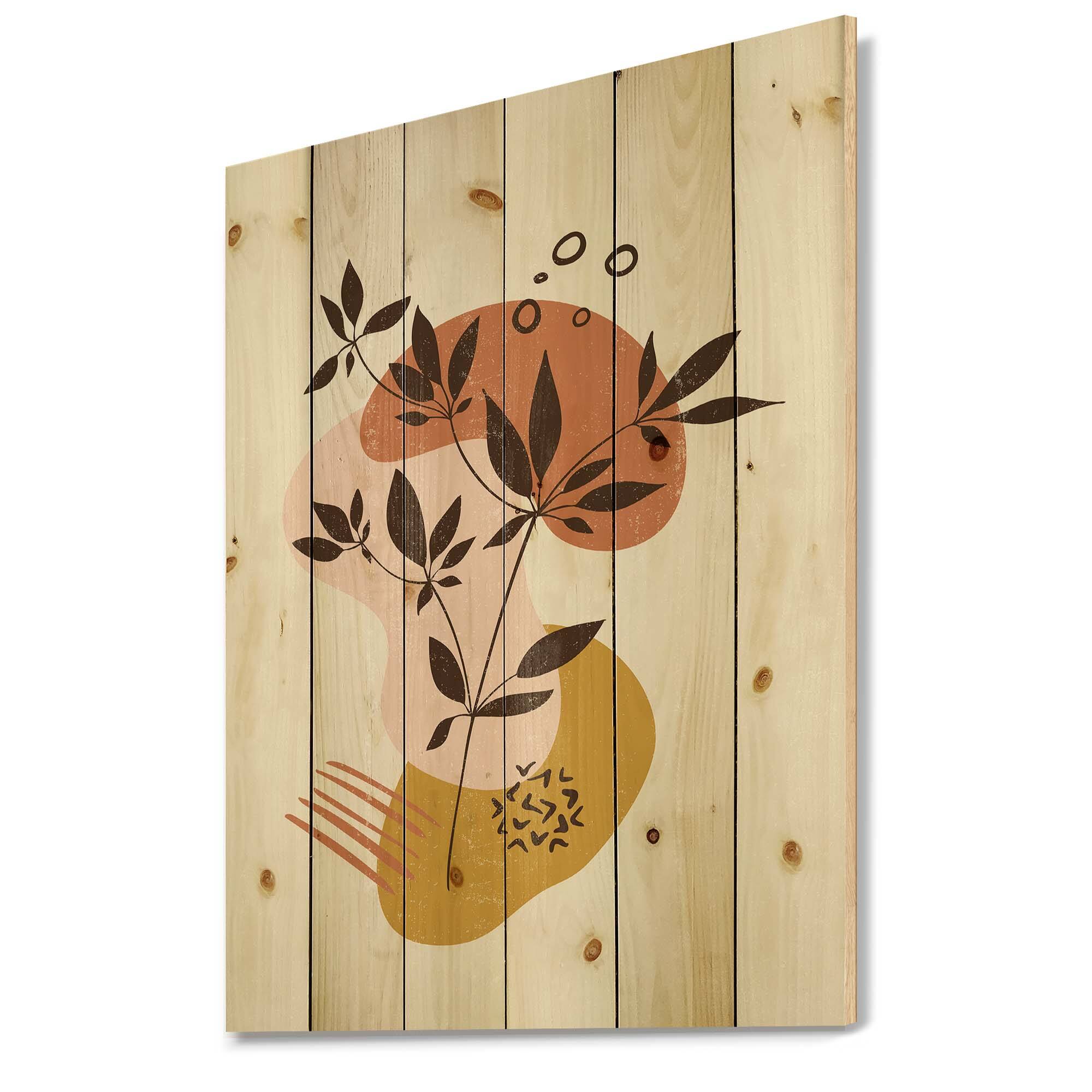 Designart - Vintage Plant With Minimalist Shapes II - Modern Print on Natural Pine Wood