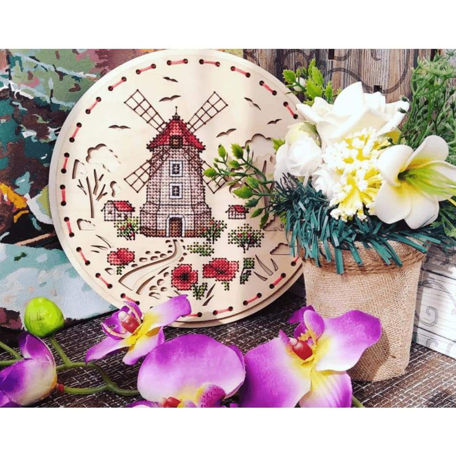 MP Studia Rural Mill Cross Stitch On Wood Kit