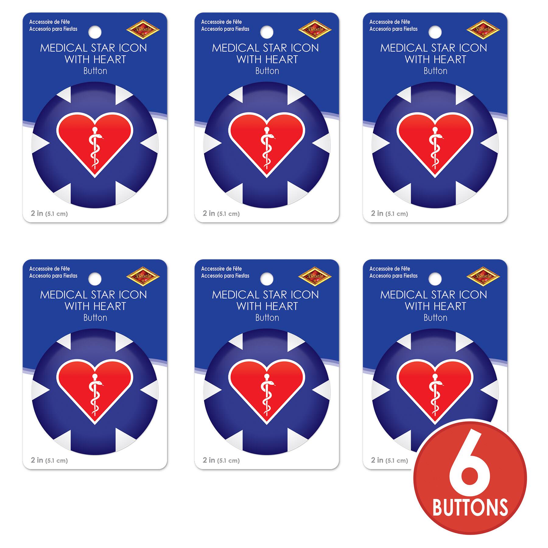 Beistle 2" Blue Medical Star Icon with Red Heart Buttons, 6ct.