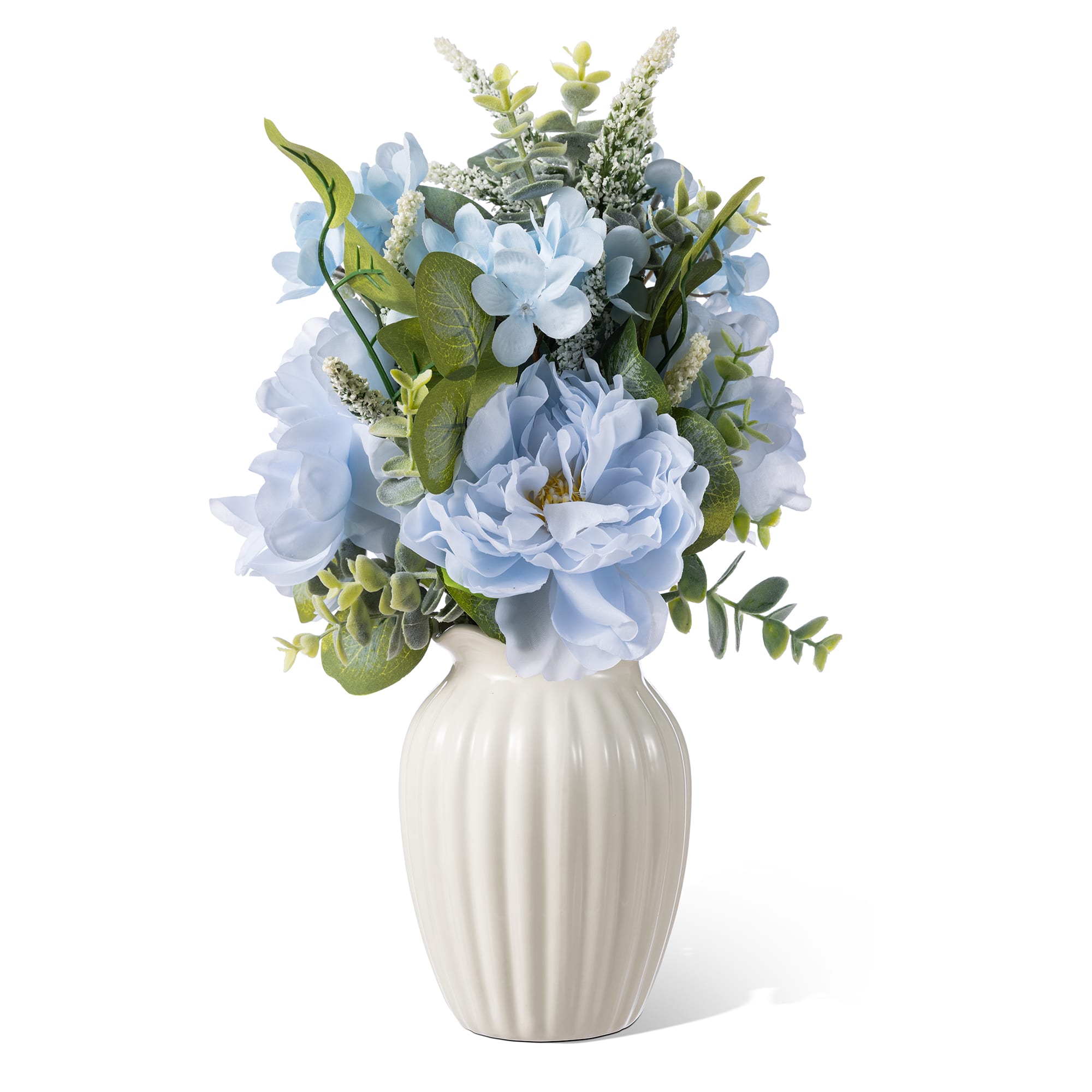 Glitzhome® 18" Blue Peony & Hydrangea with Ceramic Vase Centerpiece