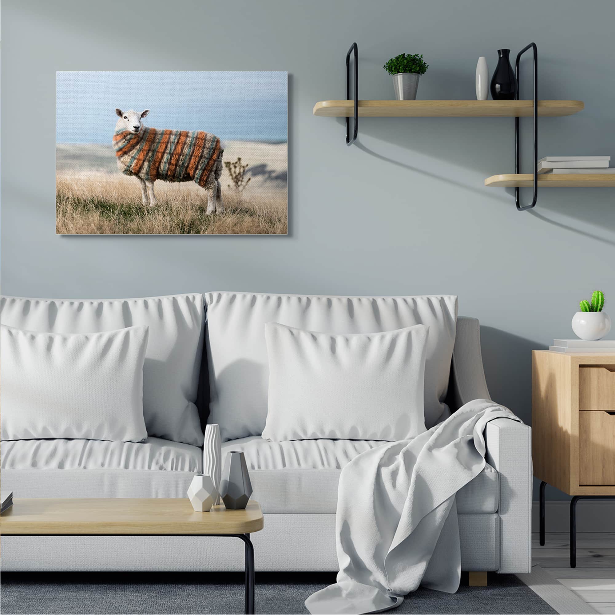Stupell Industries Sweater Weather Sheep Animal Farm Plaid Canvas Wall Art