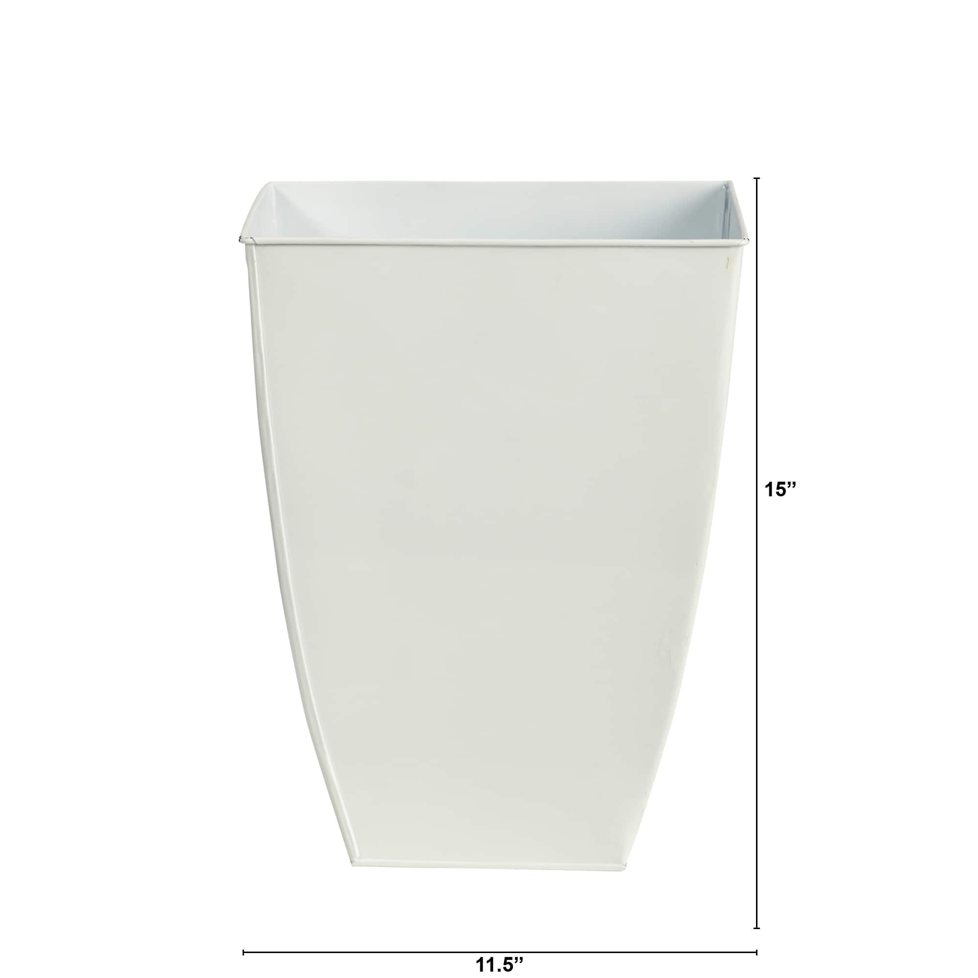 15" White Square Tin Planter