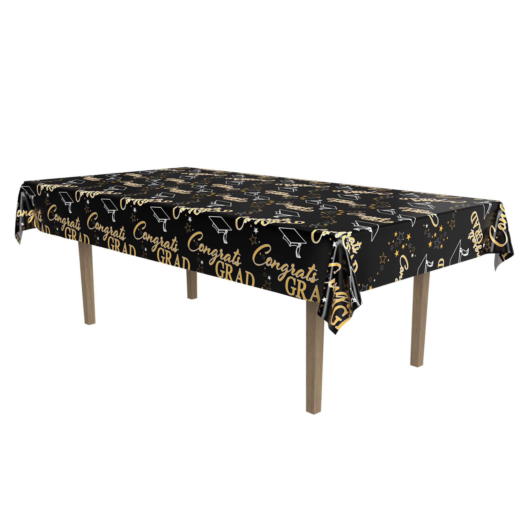 Beistle 54" x 108" Black & Gold Metallic Graduation Plastic Table Cover | Michaels®